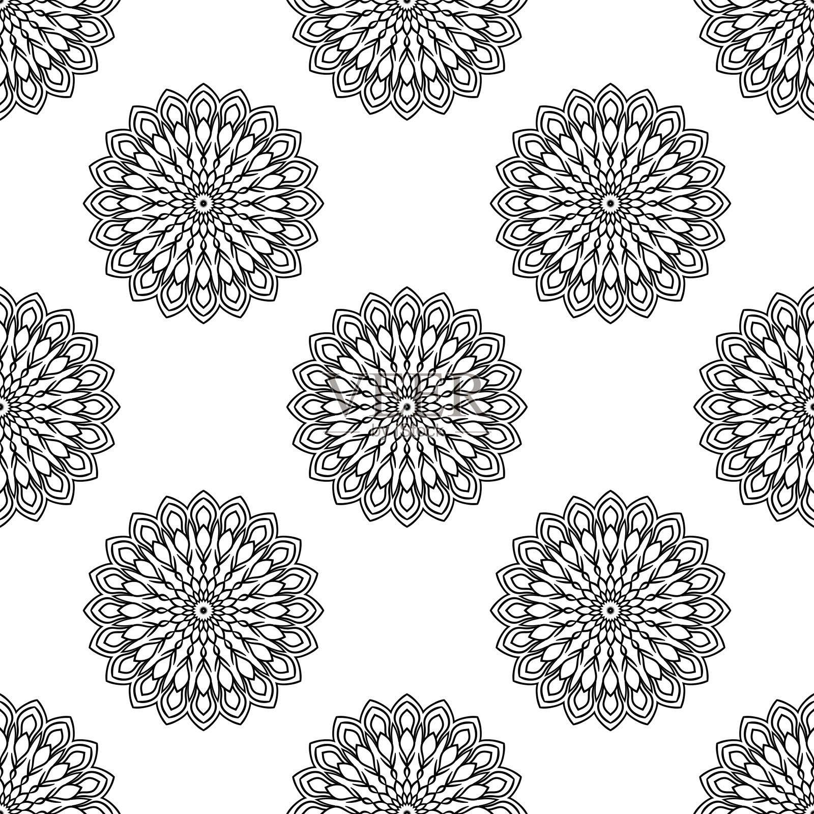 幻想无缝图案与装饰曼陀罗。抽象的圆形涂鸦花背景。花圆的几何。矢量插图。插画图片素材