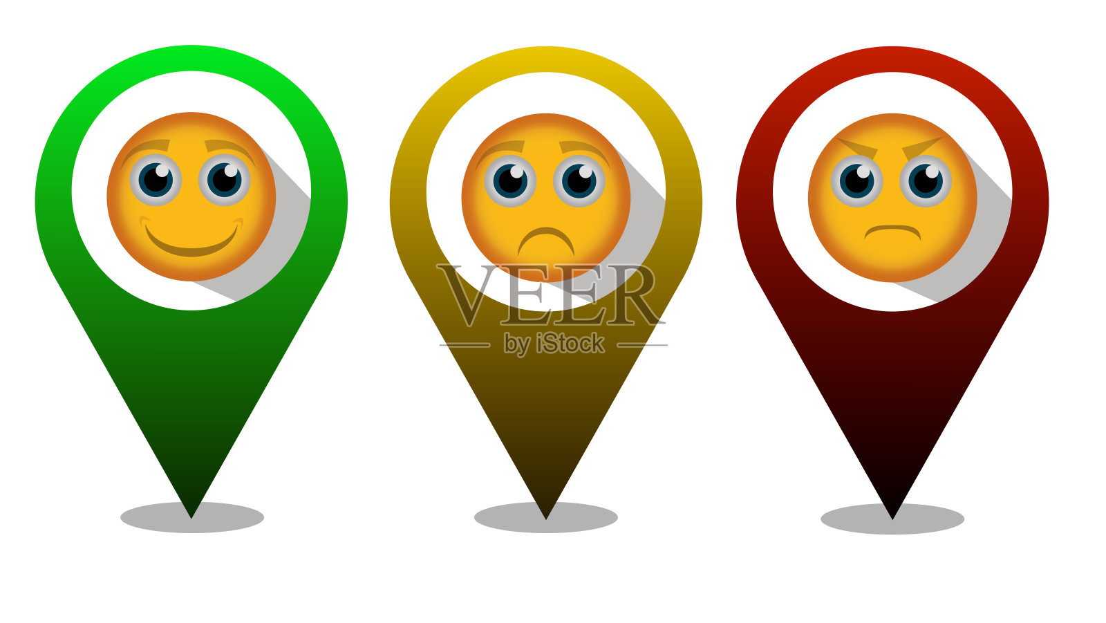 快乐悲伤和愤怒的表情图钉股票-插图图标素材