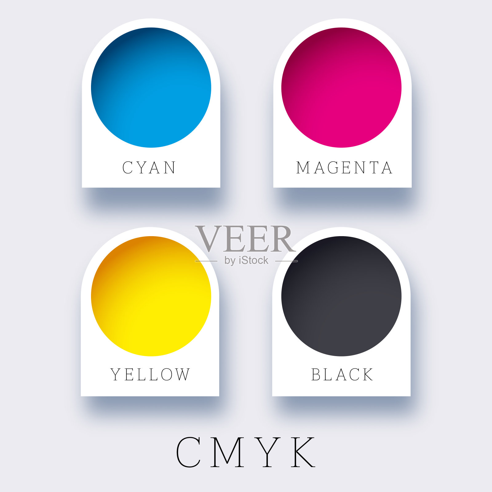 CMYK颜色概念。提供打印机油墨和碳粉，凸版打印机。保持印刷!插画图片素材