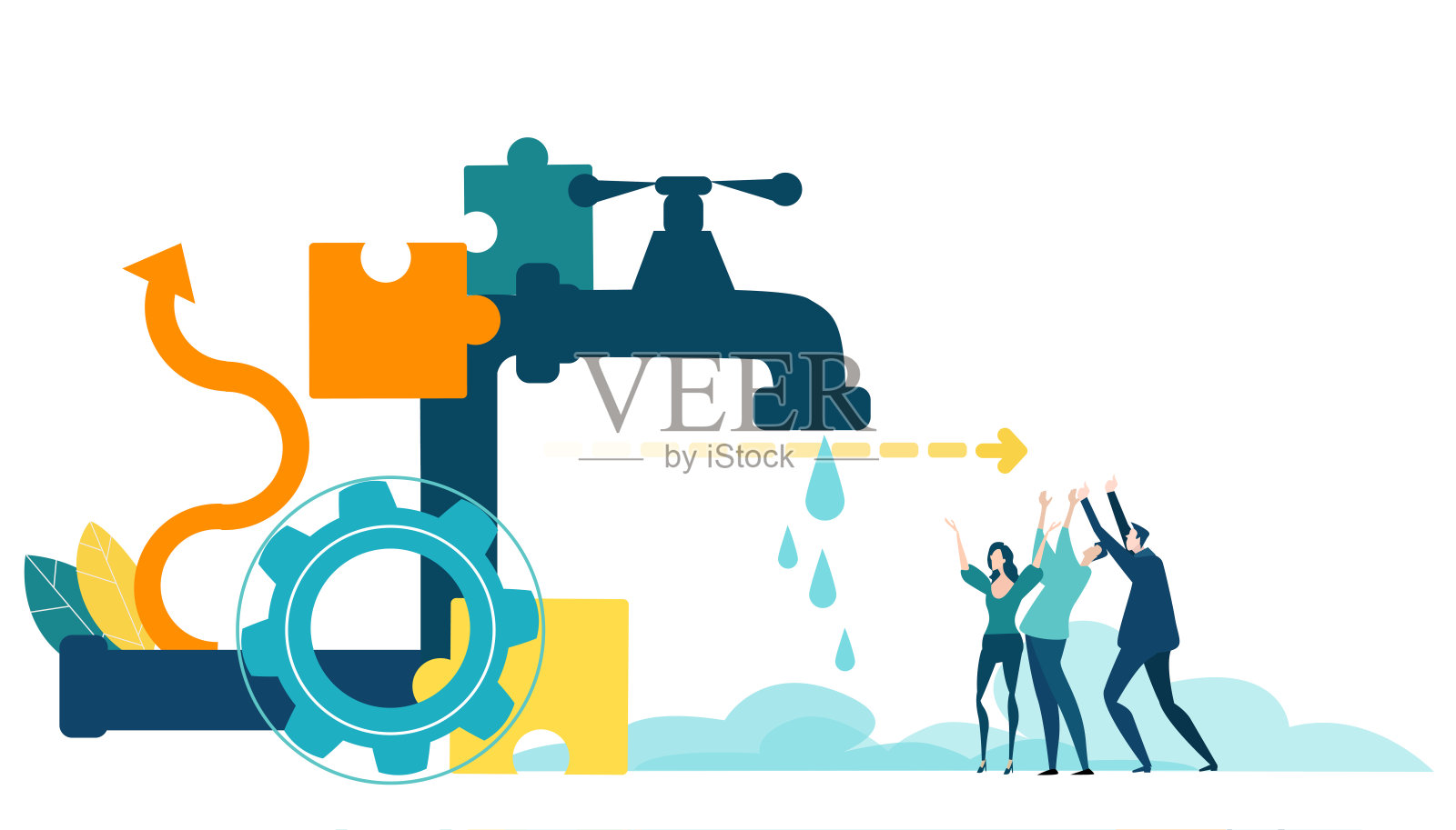 新鲜干净的水从水龙头里滴下来。保护地球和自然资源。为子孙后代照顾自然资源。插画图片素材