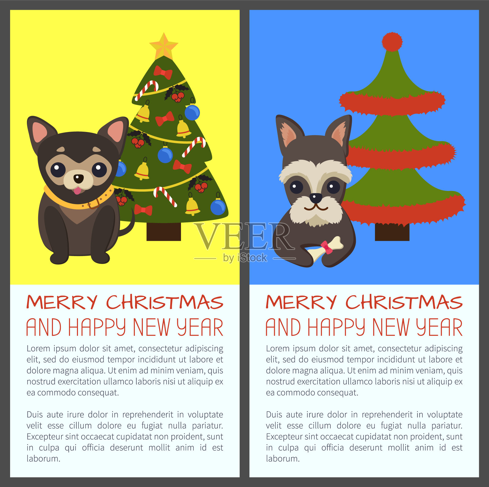 圣诞快乐狗狗矢量插画集设计模板素材