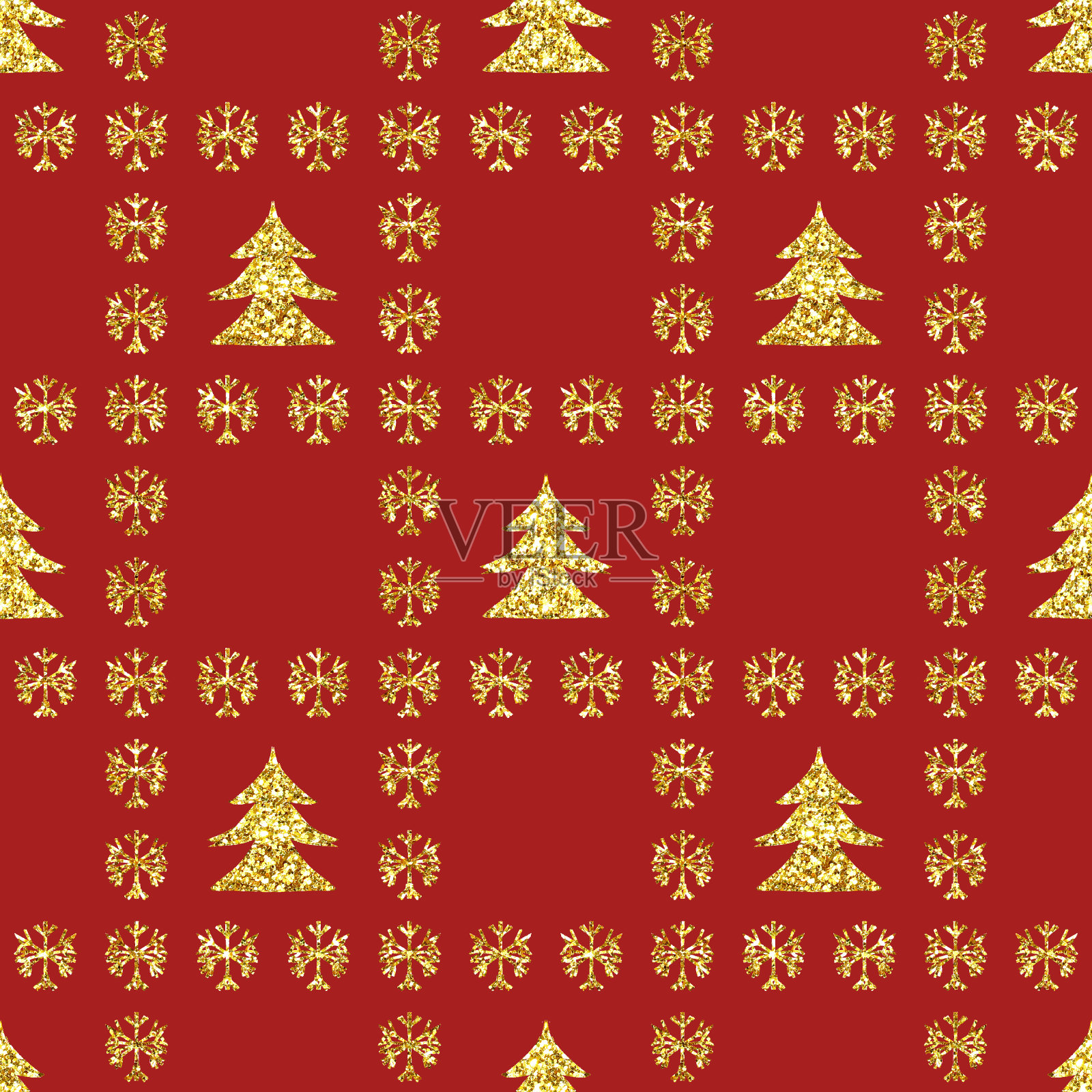 水彩闪闪的斯堪的纳维亚圣诞节无缝图案边界与鹿、松树和雪花插画图片素材