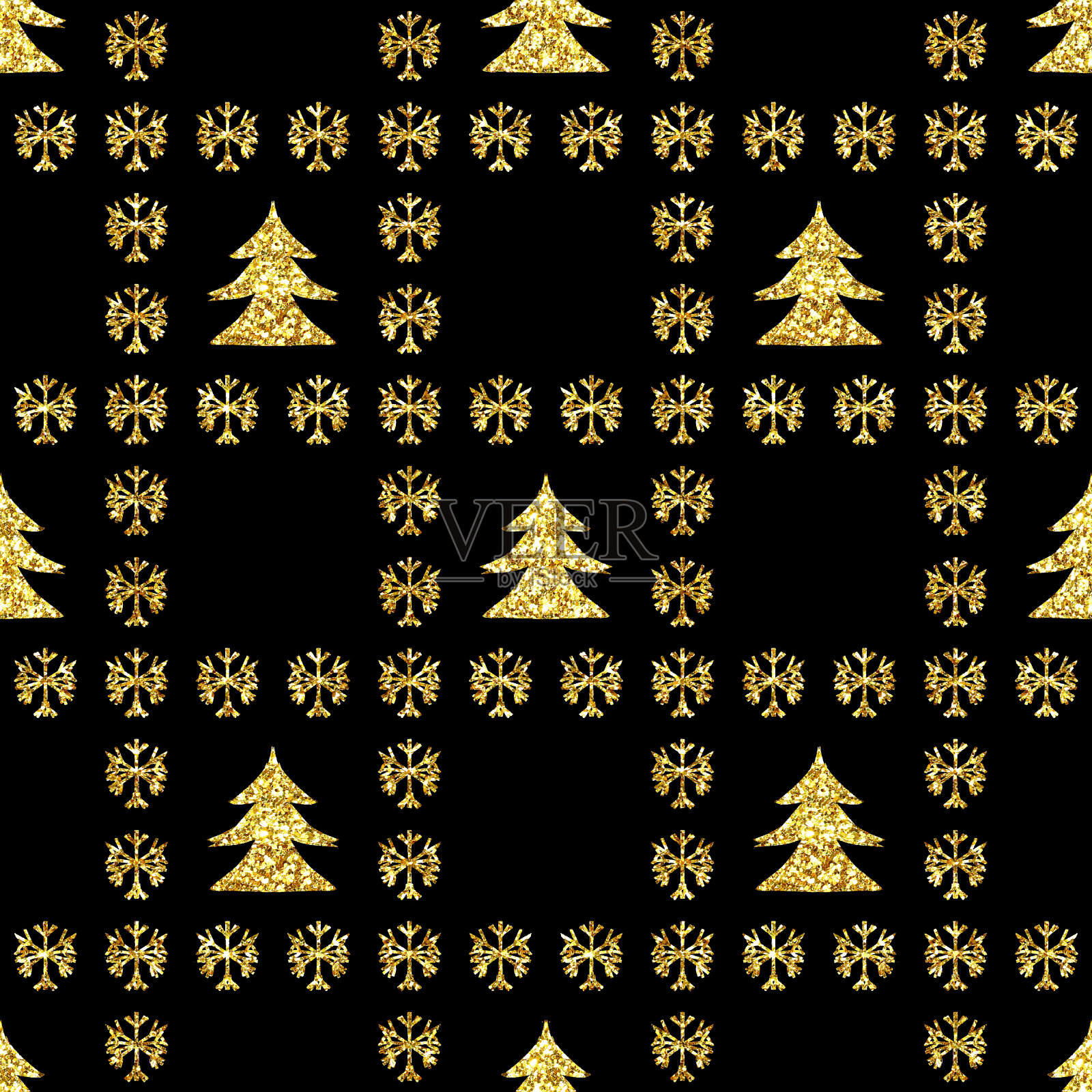 水彩闪闪的斯堪的纳维亚圣诞节无缝图案边界与鹿、松树和雪花插画图片素材