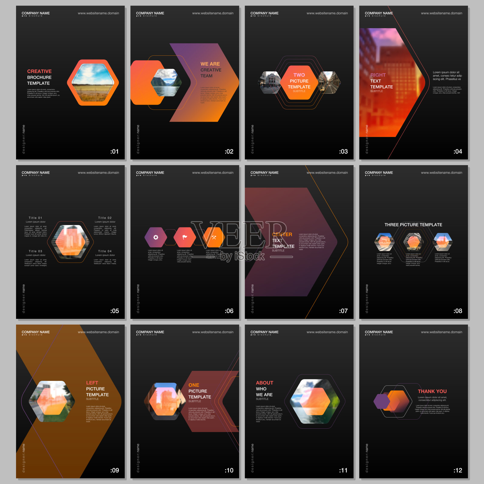 创意宣传册模板以五彩缤纷的六角形设计背景，六角形风格图案。封面设计模板的传单，传单，小册子，报告，演示，广告，杂志。设计模板素材