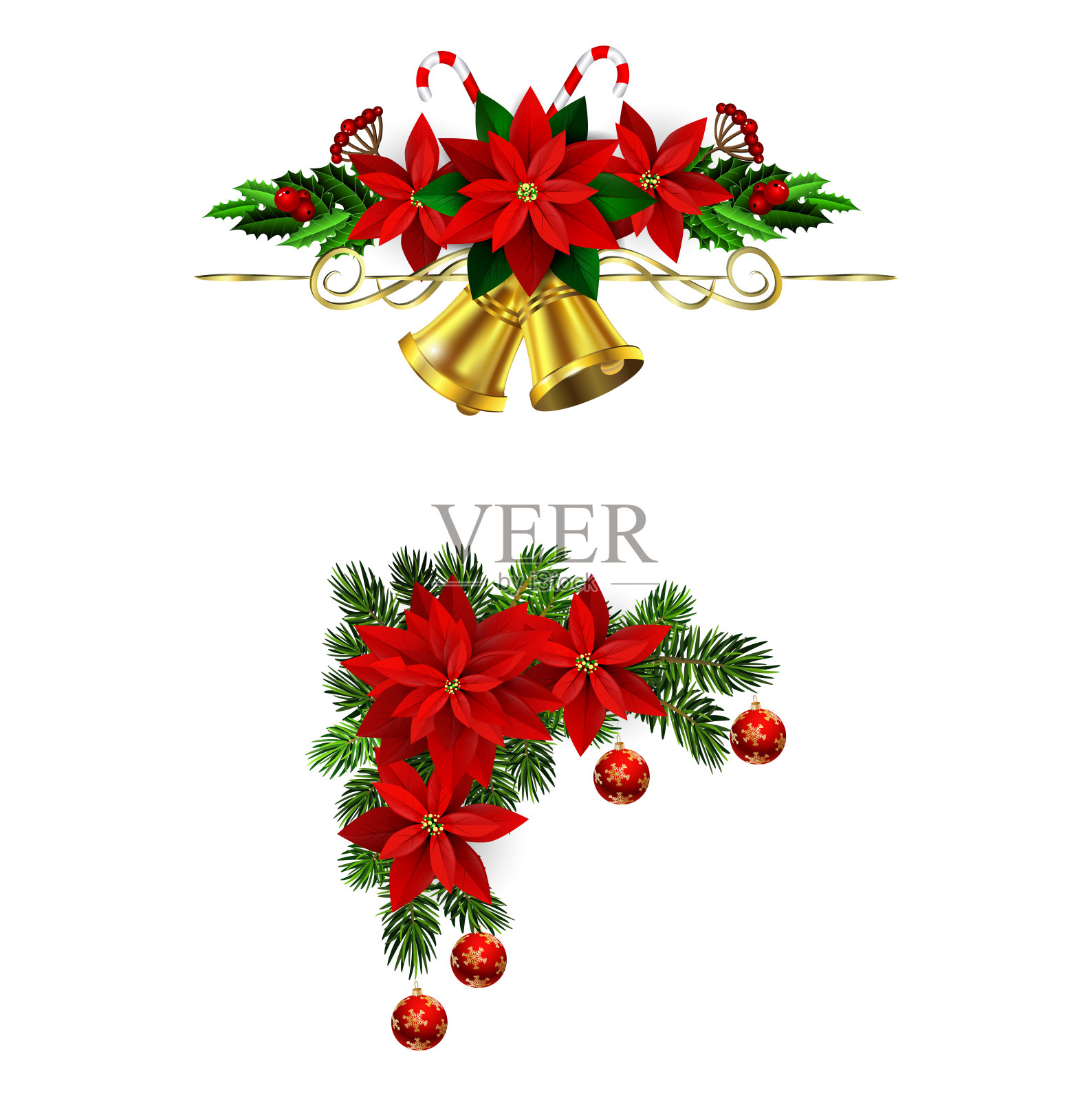 圣诞装饰用冷杉树金色的铃铛设计元素图片