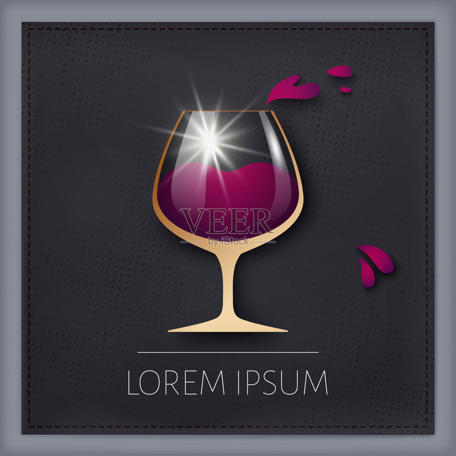 葡萄酒杯在黑暗的背景向量。豪华红酒酒杯贺卡模板设计。为浪漫的会议邀请而喝酒。插画图片素材