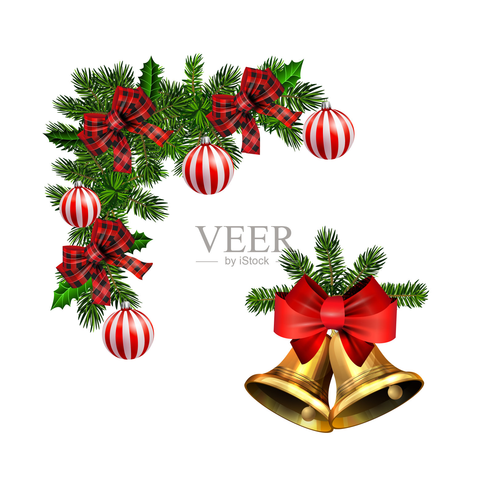圣诞装饰用冷杉树金色的铃铛设计元素图片