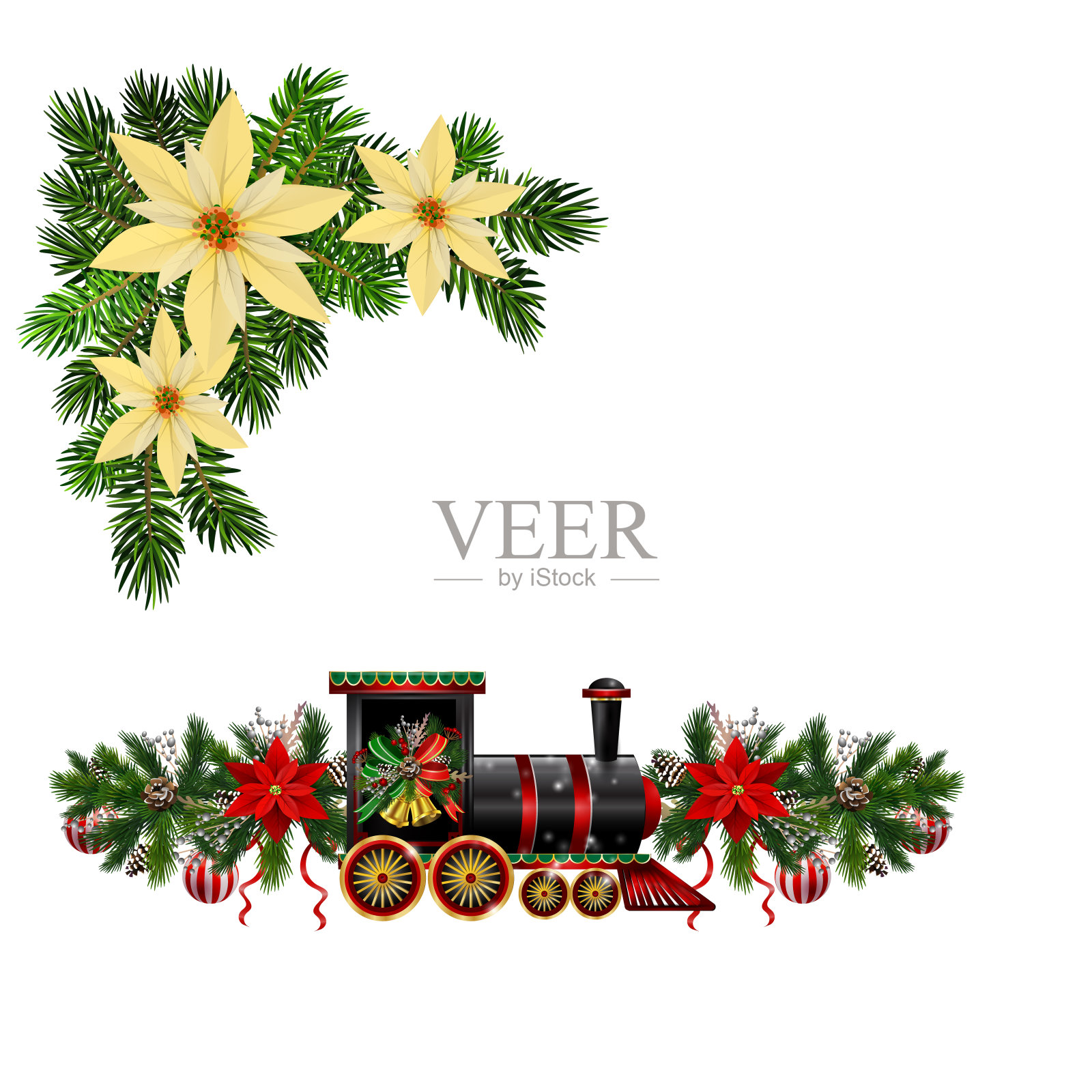 圣诞装饰用冷杉树金色的铃铛设计元素图片