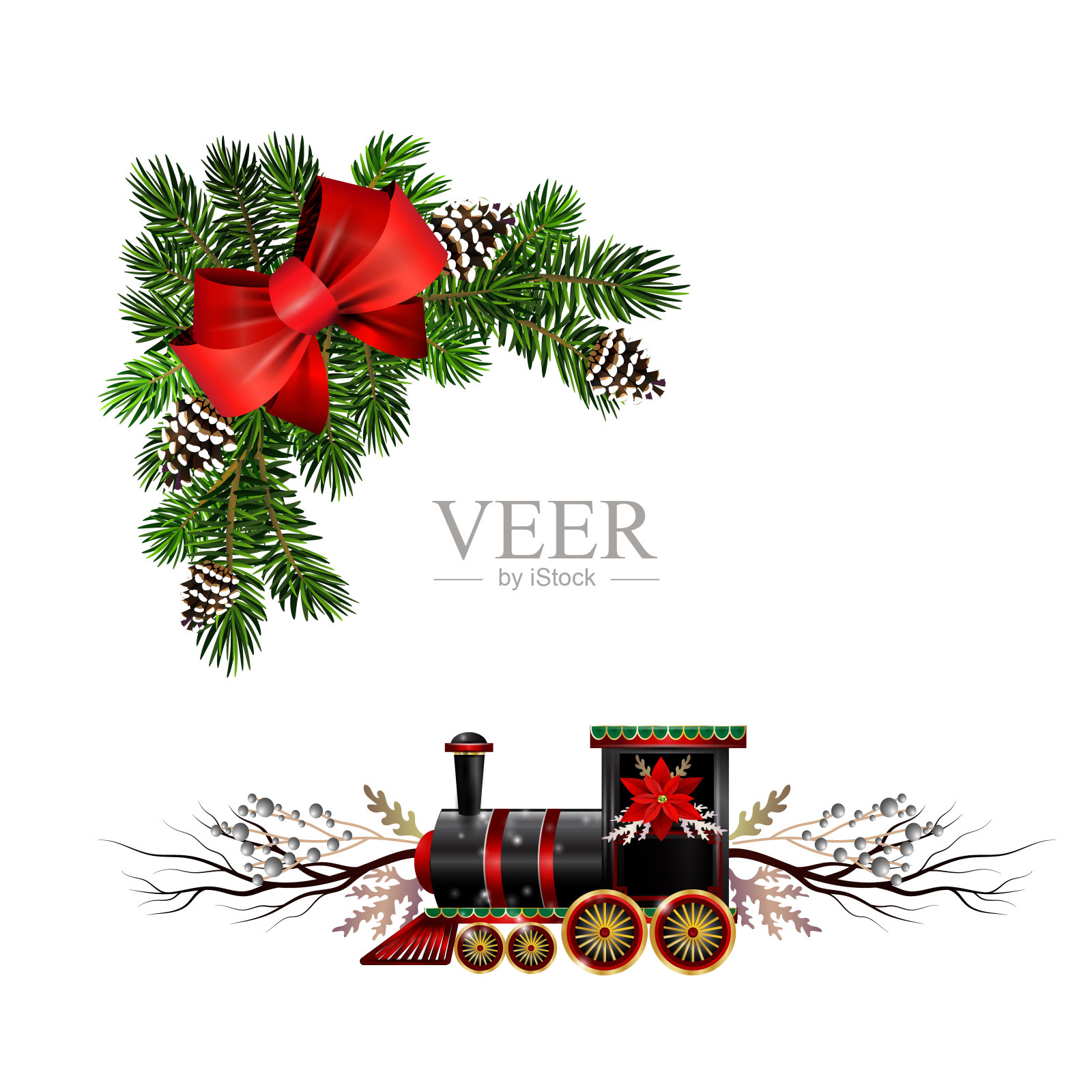 圣诞装饰用冷杉树金色的铃铛设计元素图片