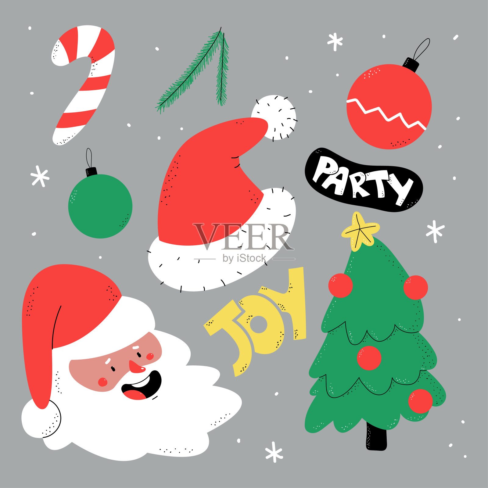 手绘圣诞元素矢量卡通设置孤立的背景。插画图片素材