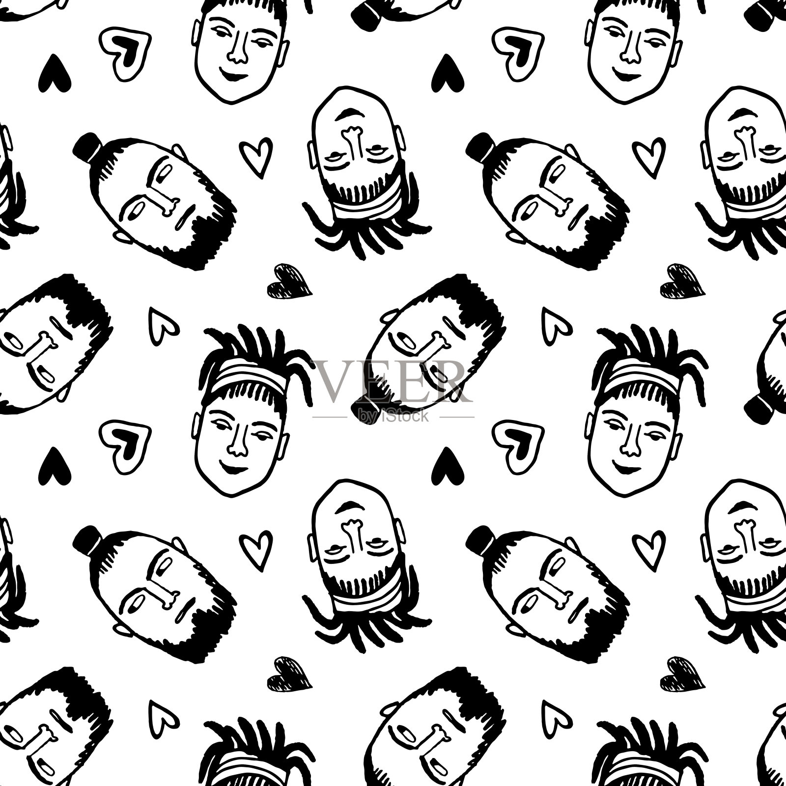 无缝模式与有趣的字符。插画图片素材