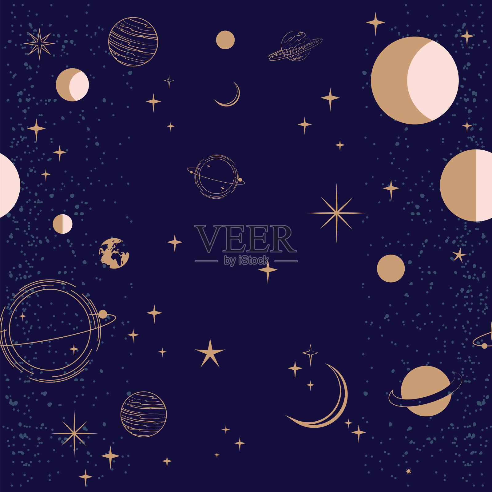 天衣无缝的模式与星相和空间概念。插画图片素材