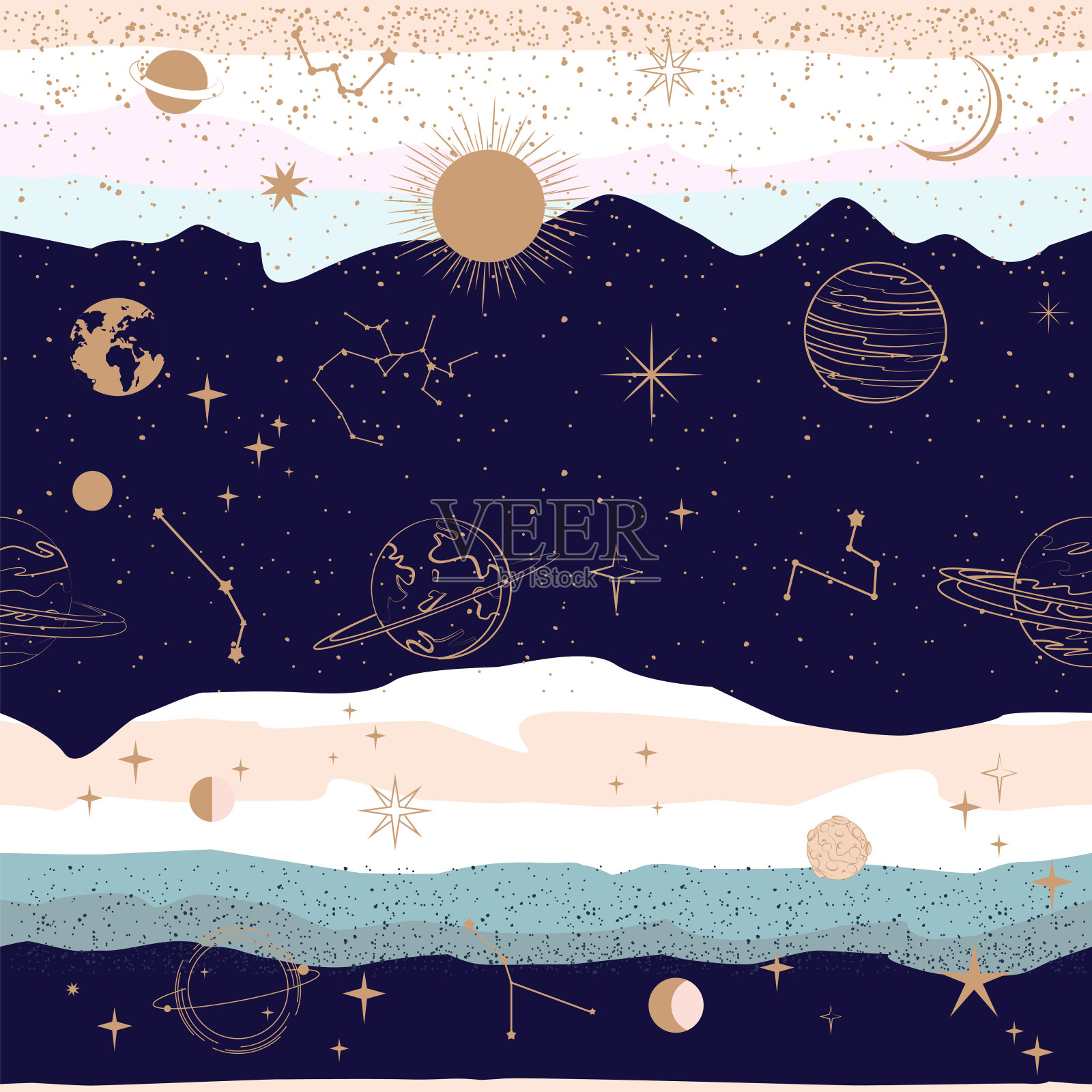 天衣无缝的模式与星相和空间概念。插画图片素材