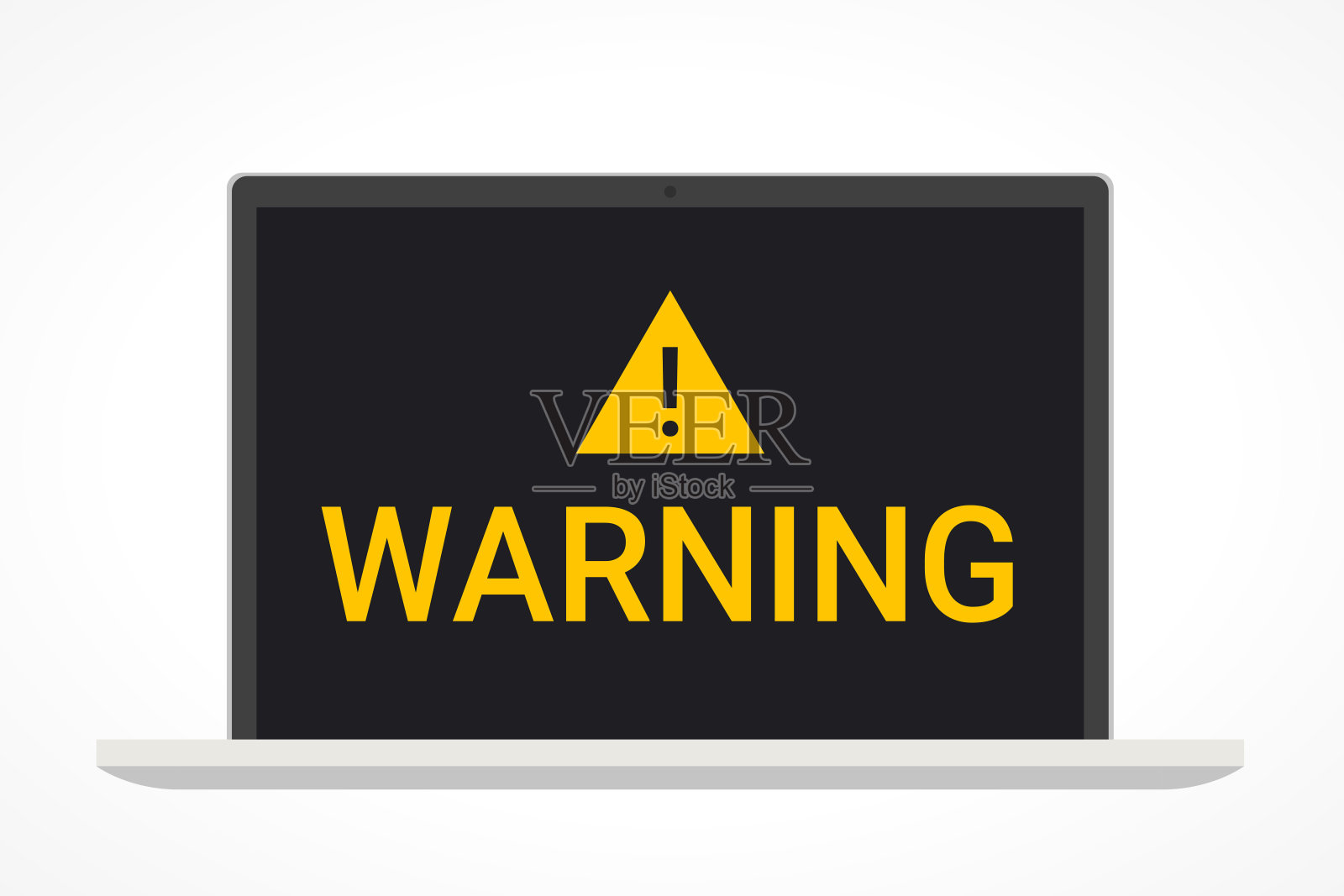 黑色显示屏上的黄色警告标志插画图片素材