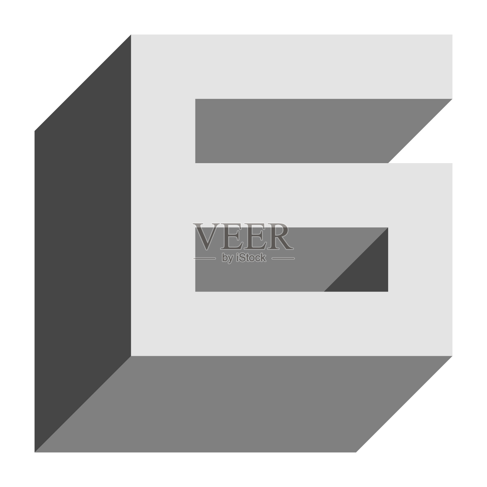 字母和数字-等距立方字体3d，前上下左视图-亮灰色数字6 -向量插画图片素材