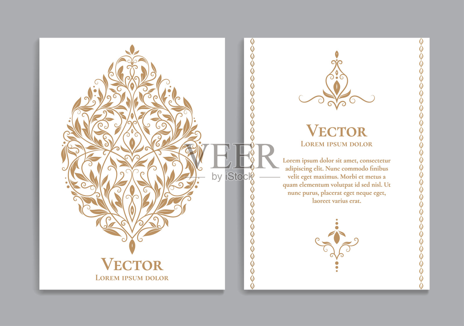 白色和金色的豪华请柬设计。古董装饰模板。可用于背景和壁纸。优雅和经典的矢量元素非常适合装饰。插画图片素材
