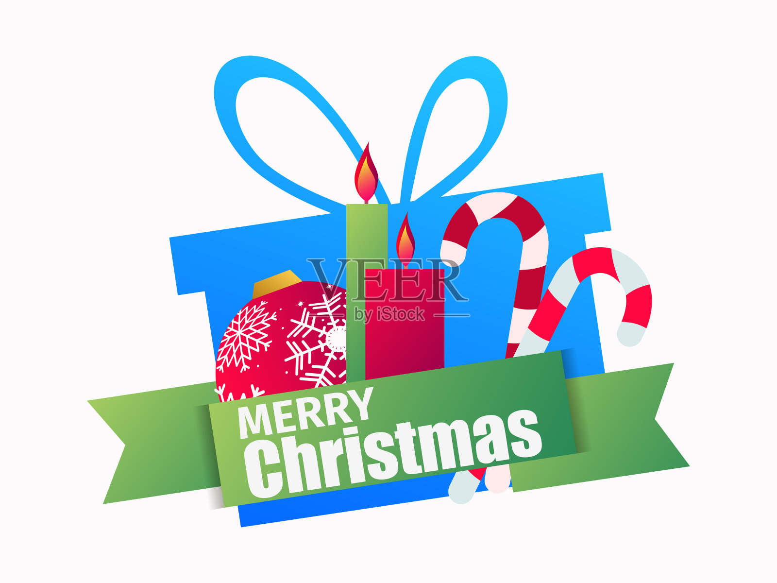 圣诞快乐礼盒圣诞球蜡烛棒棒糖矢量插画插画图片素材