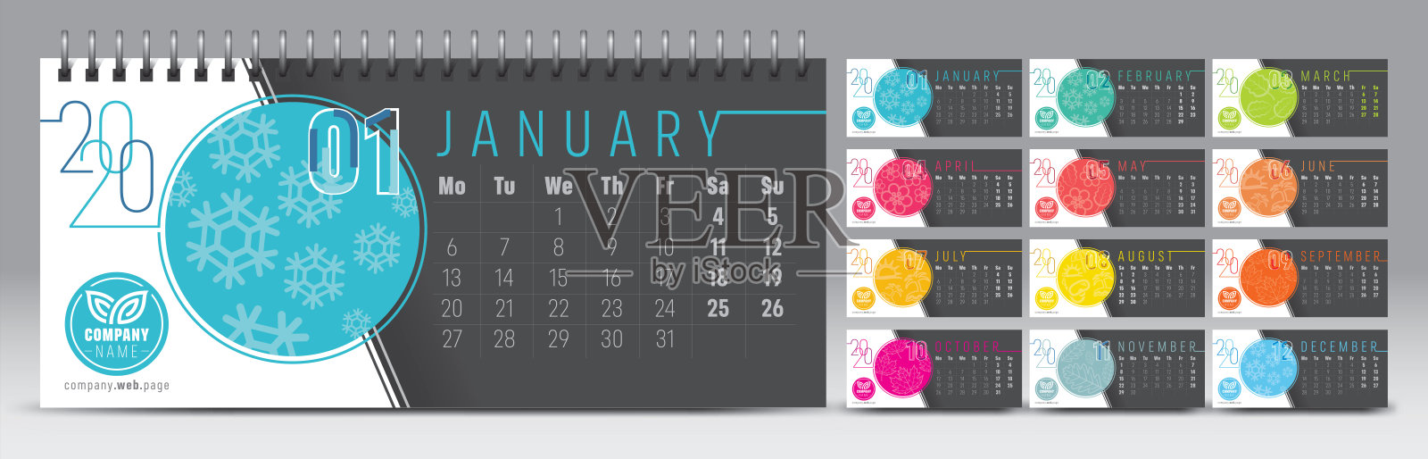 2020年日历模板。矢量和排版计划日记在极简主义风格。设计模板素材