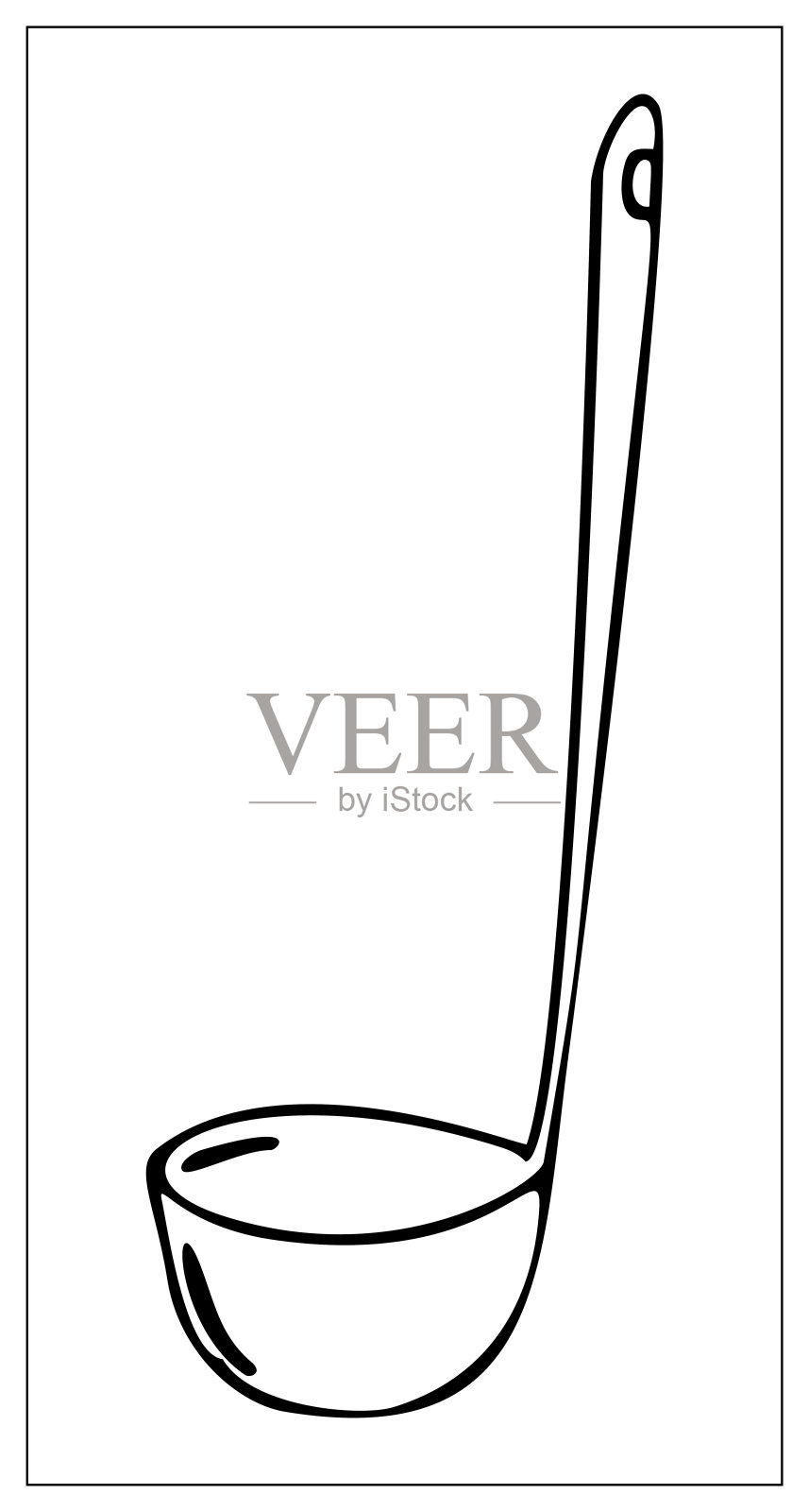 向量汤勺。厨房用具的轮廓插图孤立在白色背景上。为包装，背景，横幅或菜单的平面设计模板。向量股票插图插画图片素材