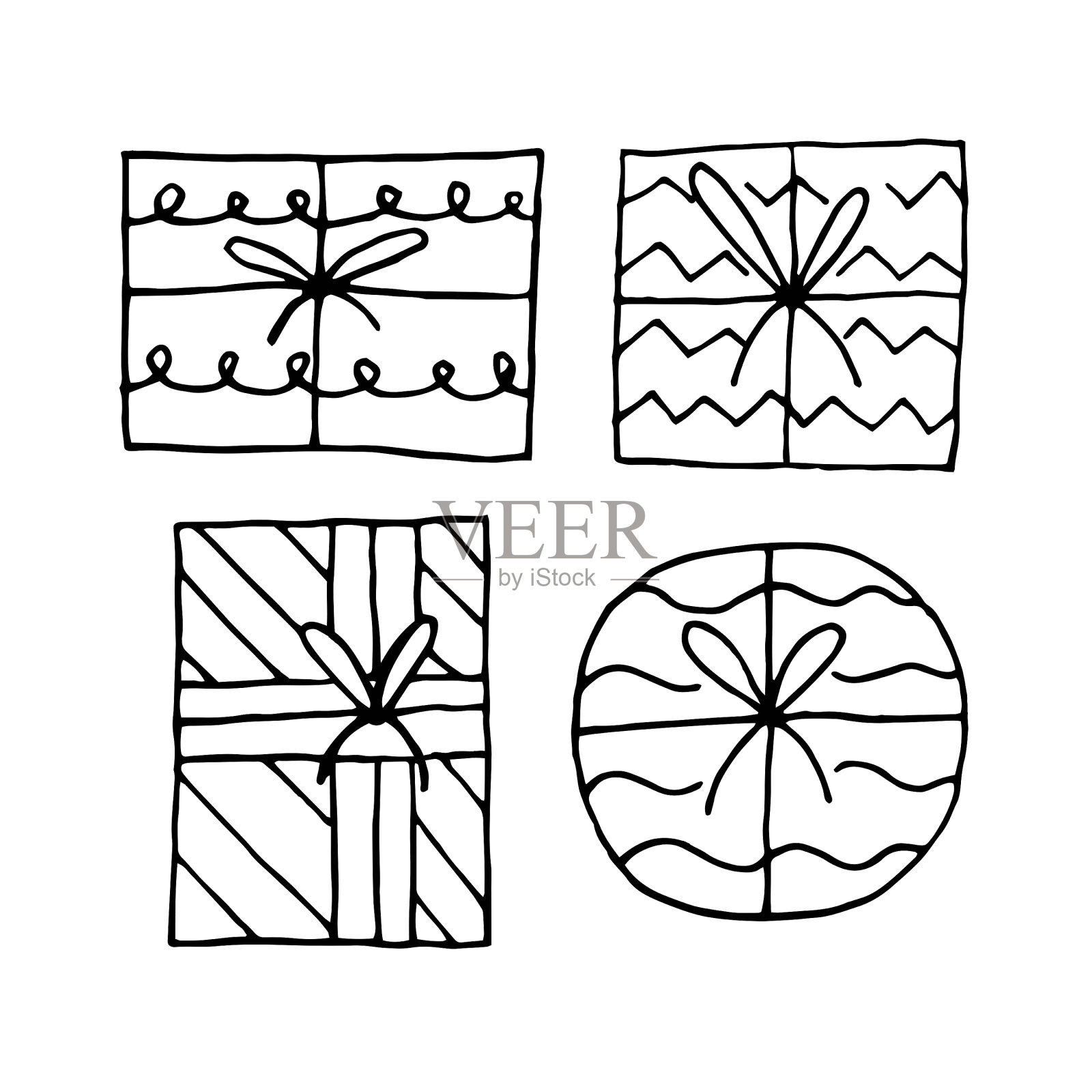 圣诞礼物矢量涂鸦剪贴画，一套元素，贴纸。插画图片素材
