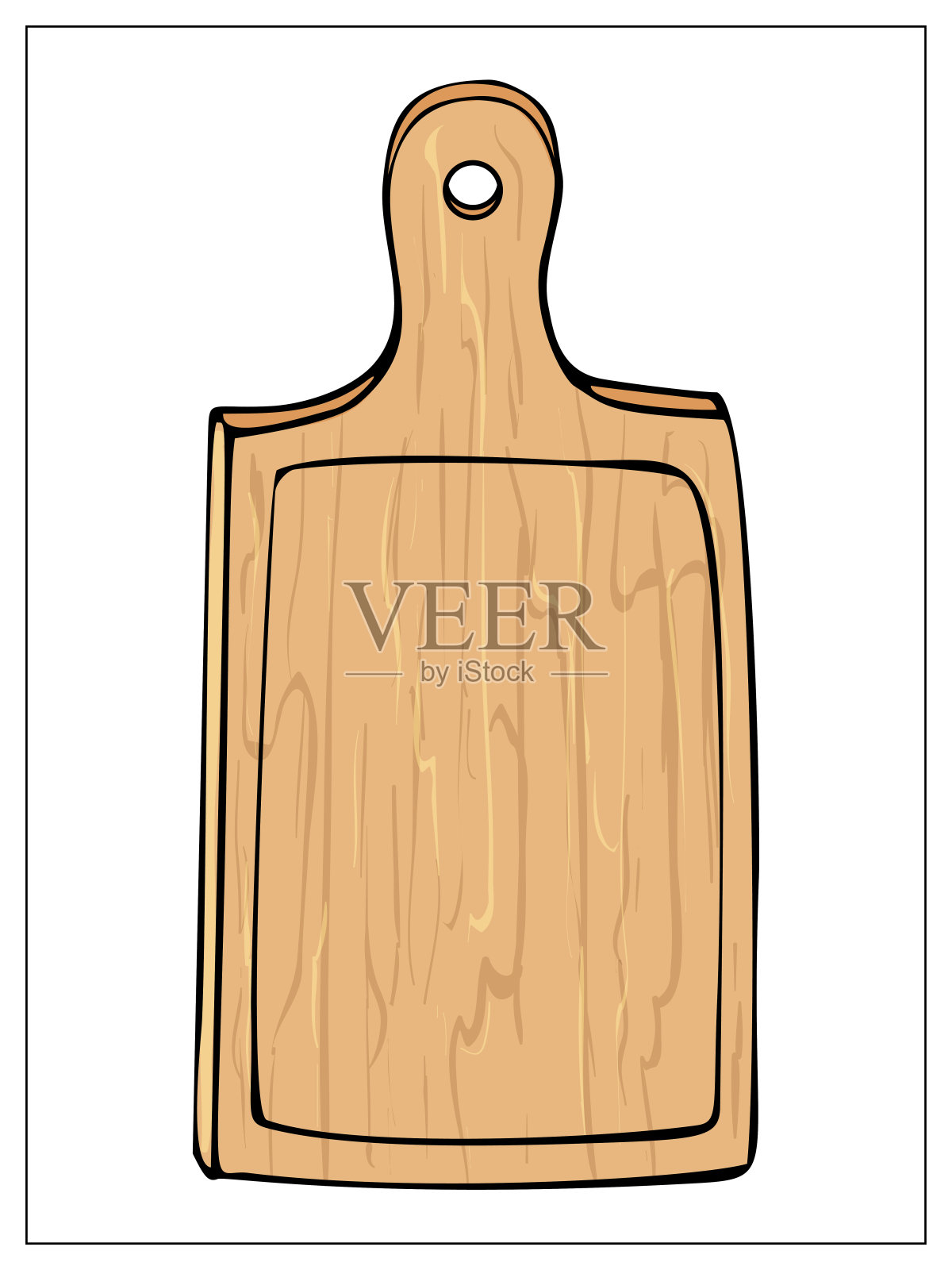 向量砧板。手绘插图与厨房用具孤立在一个白色的背景。为包装，背景，横幅或菜单的平面设计模板。矢量插图。插画图片素材