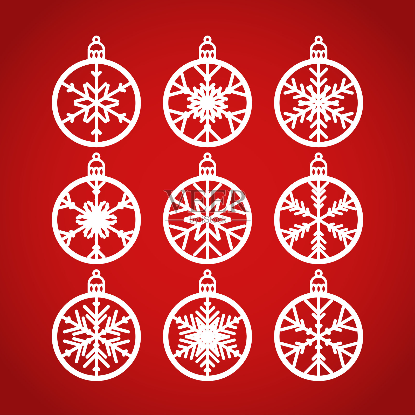 用纸剪出雪花的圣诞球。用于激光或绘图仪切割或印刷的模板。激光切割模板。矢量插图木雕，剪纸或印刷。插画图片素材