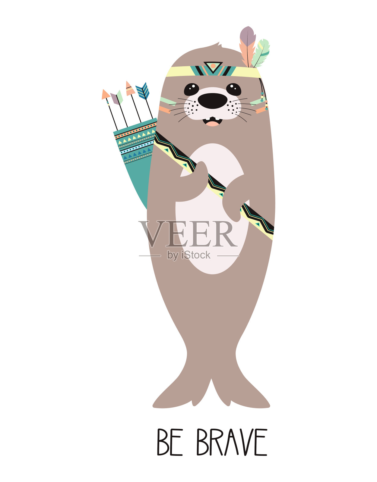 可爱的卡通海豹，斯堪的纳维亚部落风格的动物插画图片素材