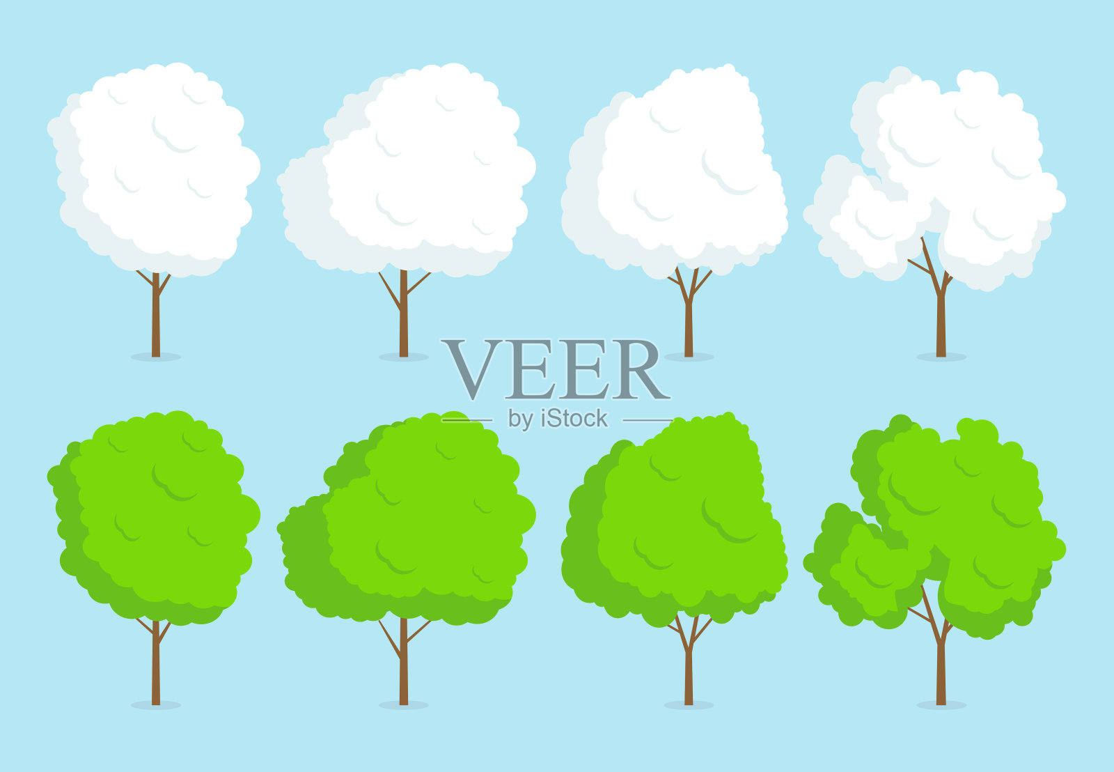 冬季和夏季的树木插画图片素材