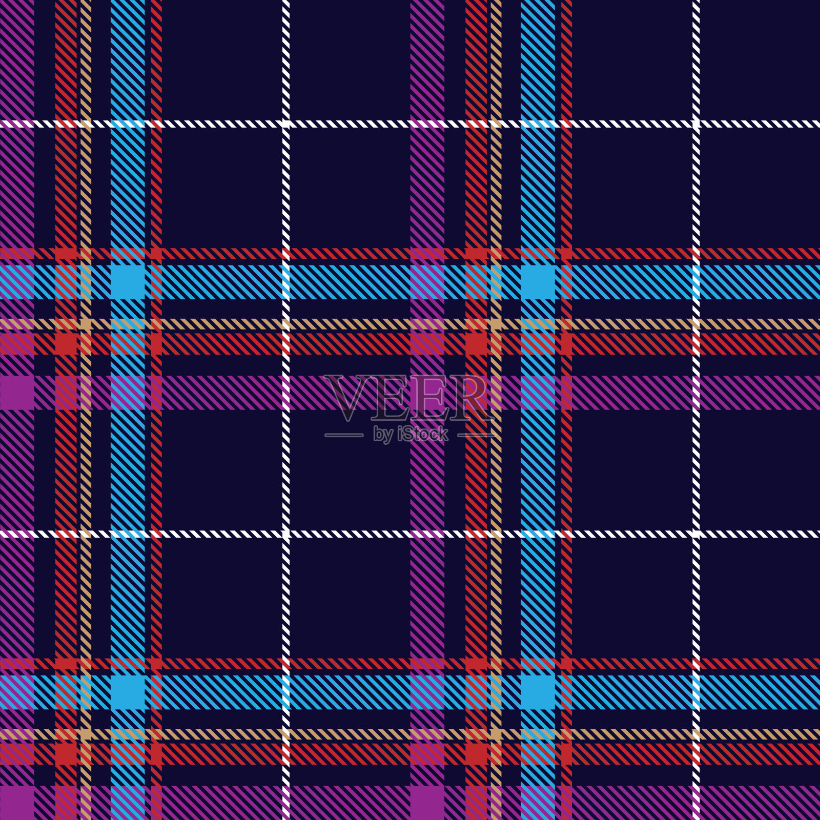 格子呢格子无缝图案蓝粉色棕色白色红色线条织物纹理蓝色背景，苏格兰笼插画图片素材