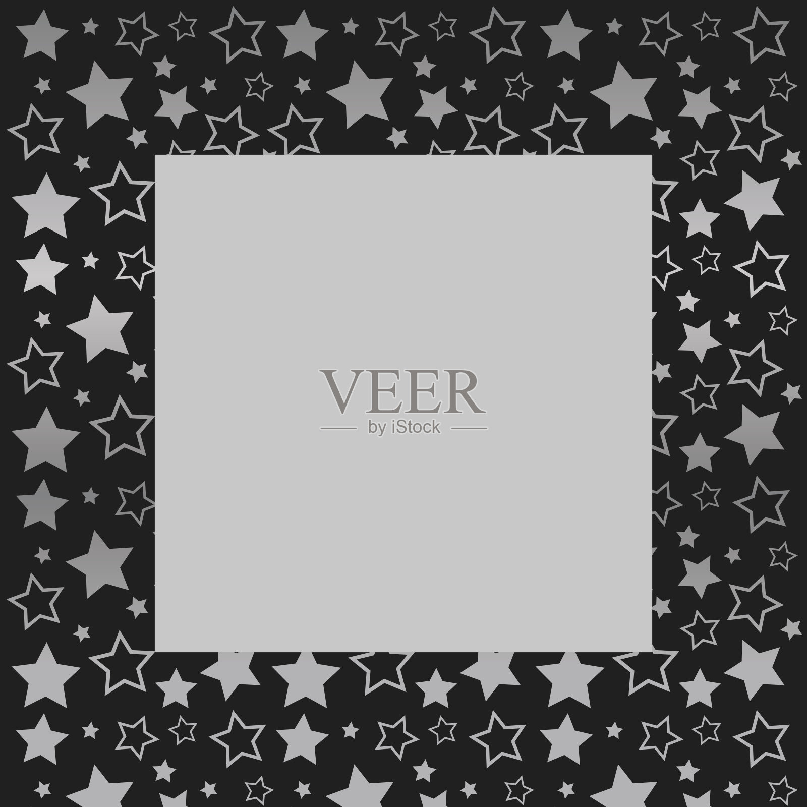 为文本留出空白的框架。银色的星星镶边。黑色背景。矢量圣诞和新年贺卡，横幅，邀请，包装设计，插图图案插画图片素材