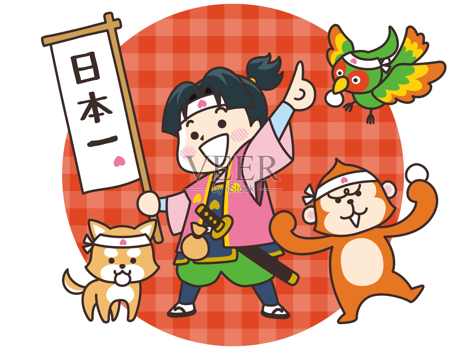 日本民间传说Momotaro插画图片素材