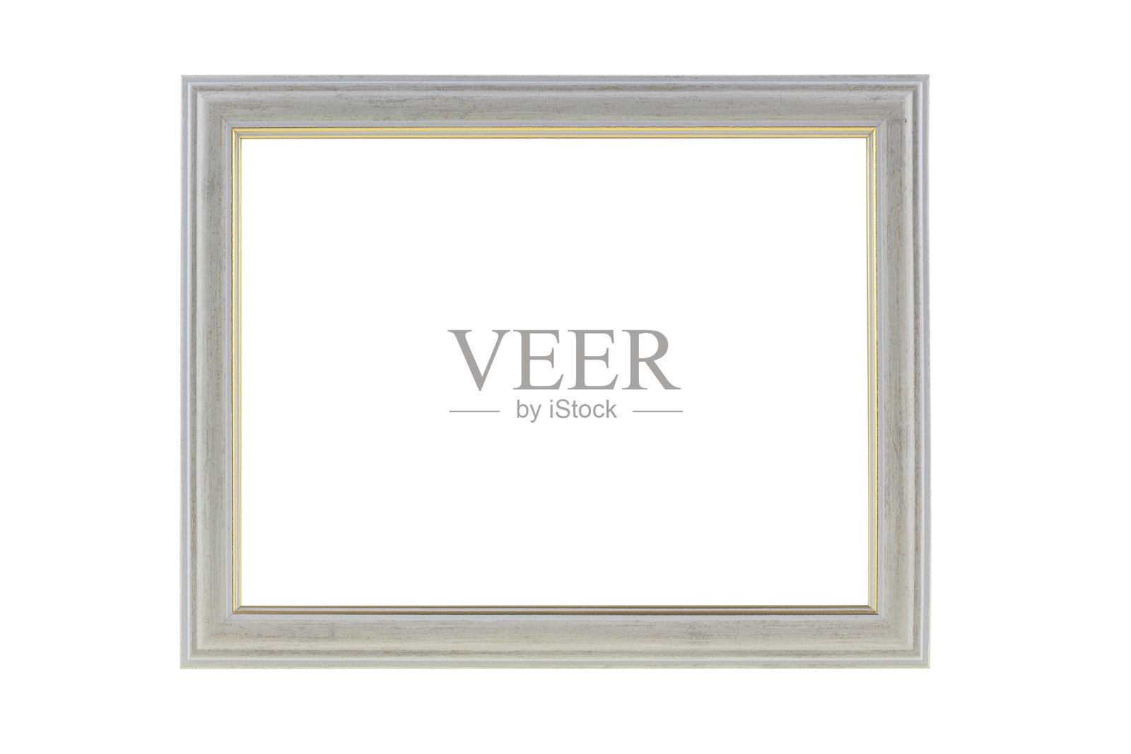 白色木框，金色孤立在白色背景上。剪切路径照片摄影图片