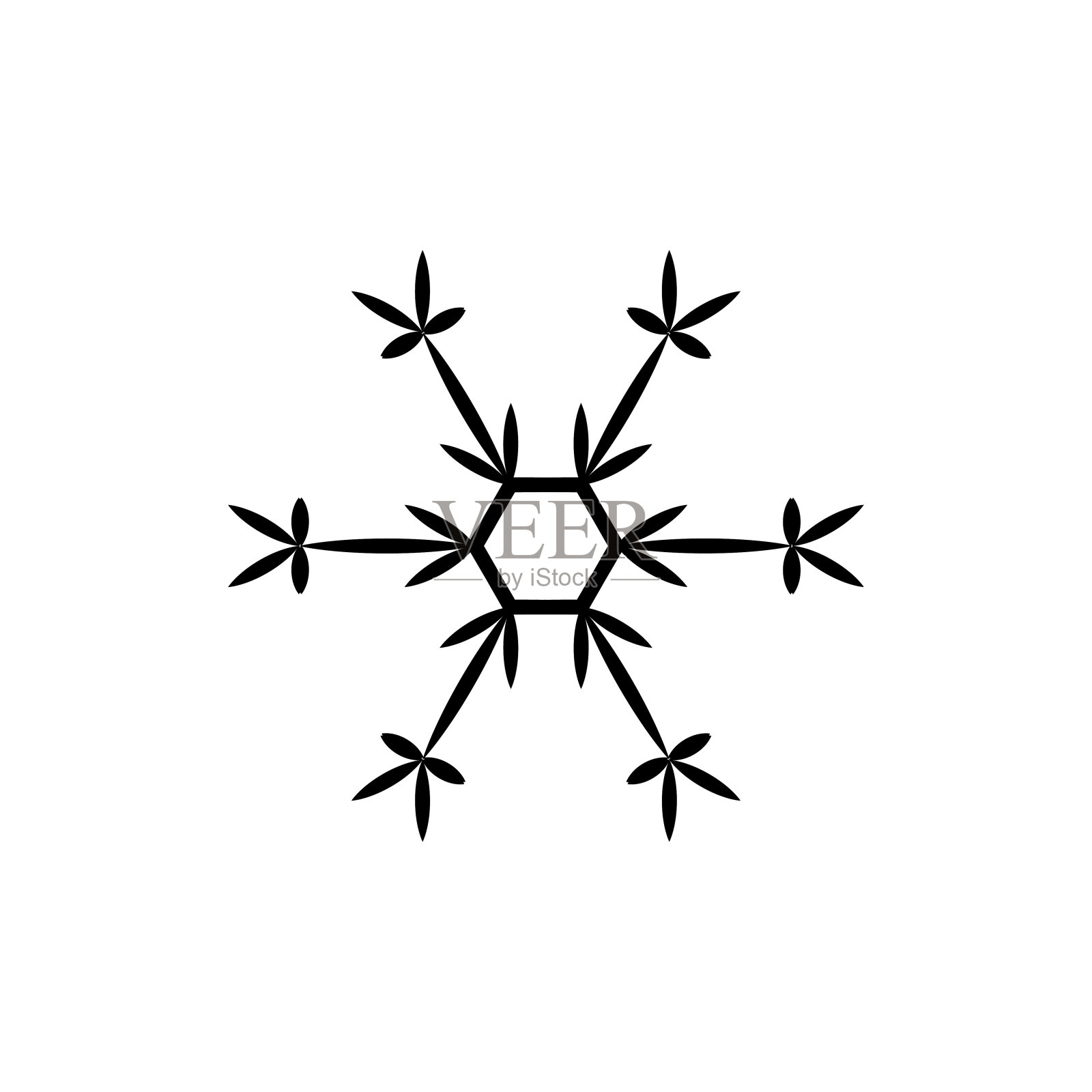 黑色雪花孤立在白色背景上。平雪图标剪影。新年的主题。矢量图设计元素图片