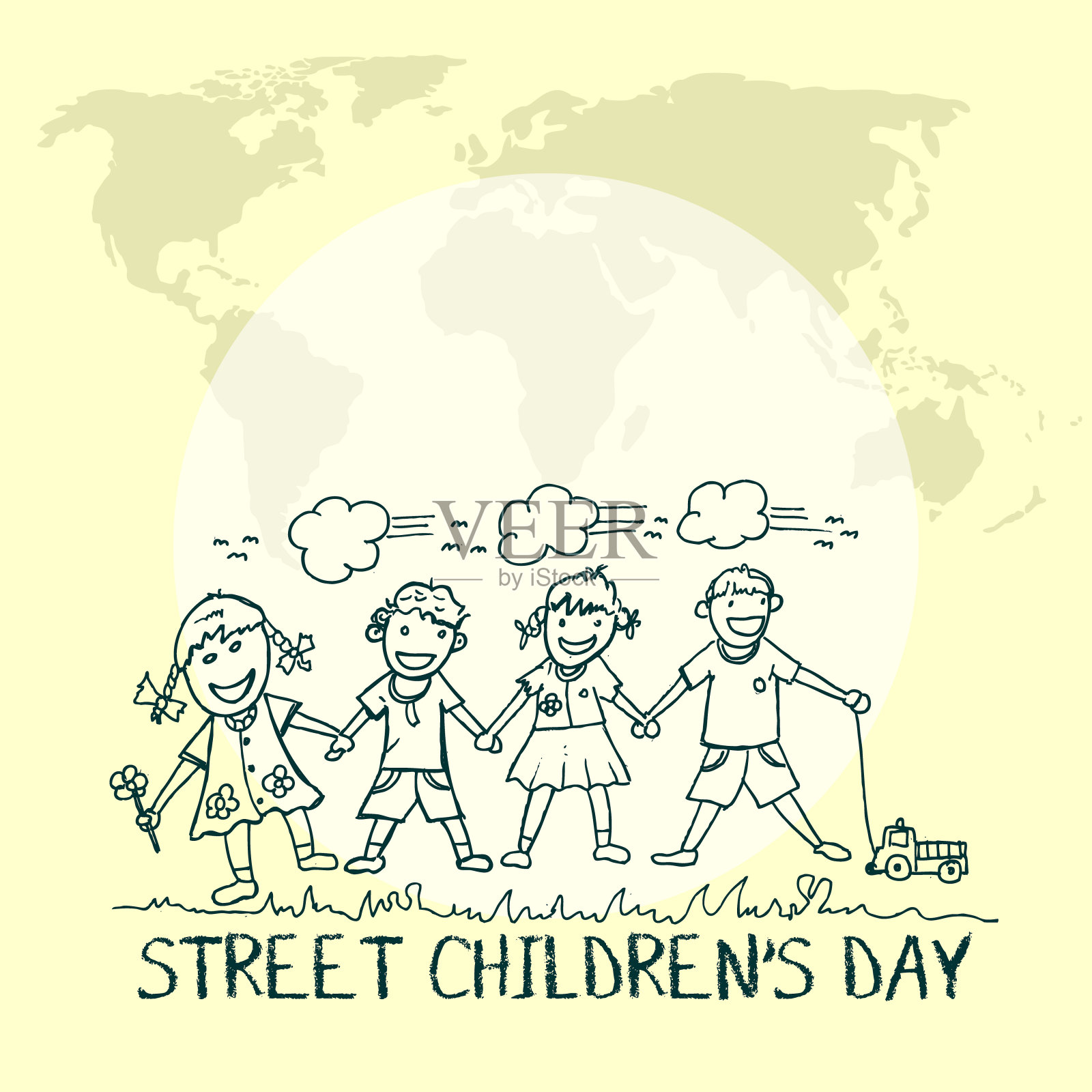 街头儿童节海报和横幅设计元素图片