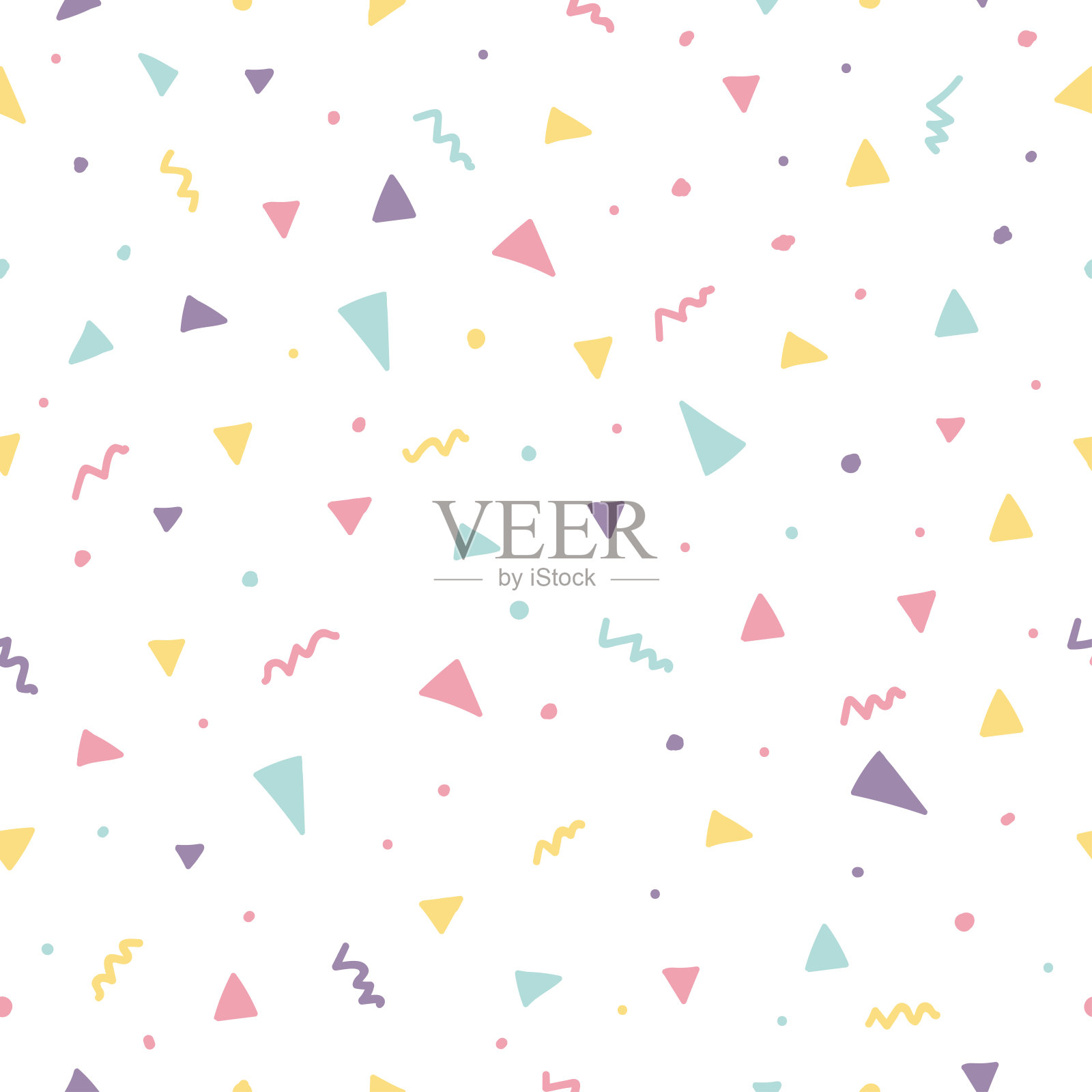 孟菲斯无缝图案设计与三角形五彩纸屑插画图片素材