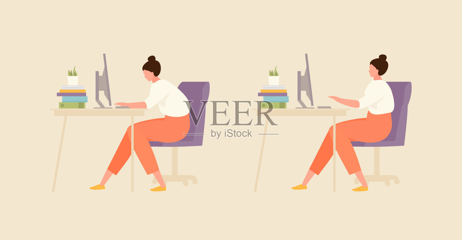 有正确和不正确姿势的女孩插画图片素材