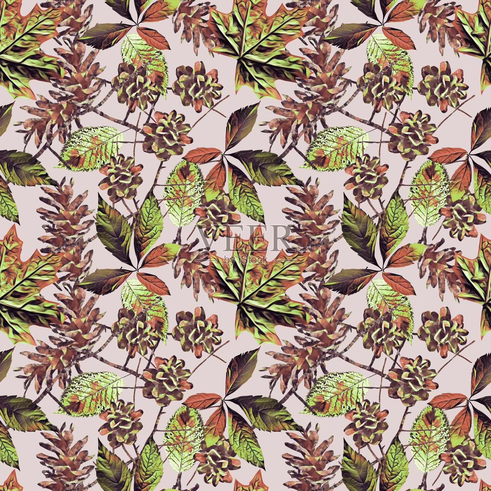 球果具叶，无缝隙图案。插画图片素材