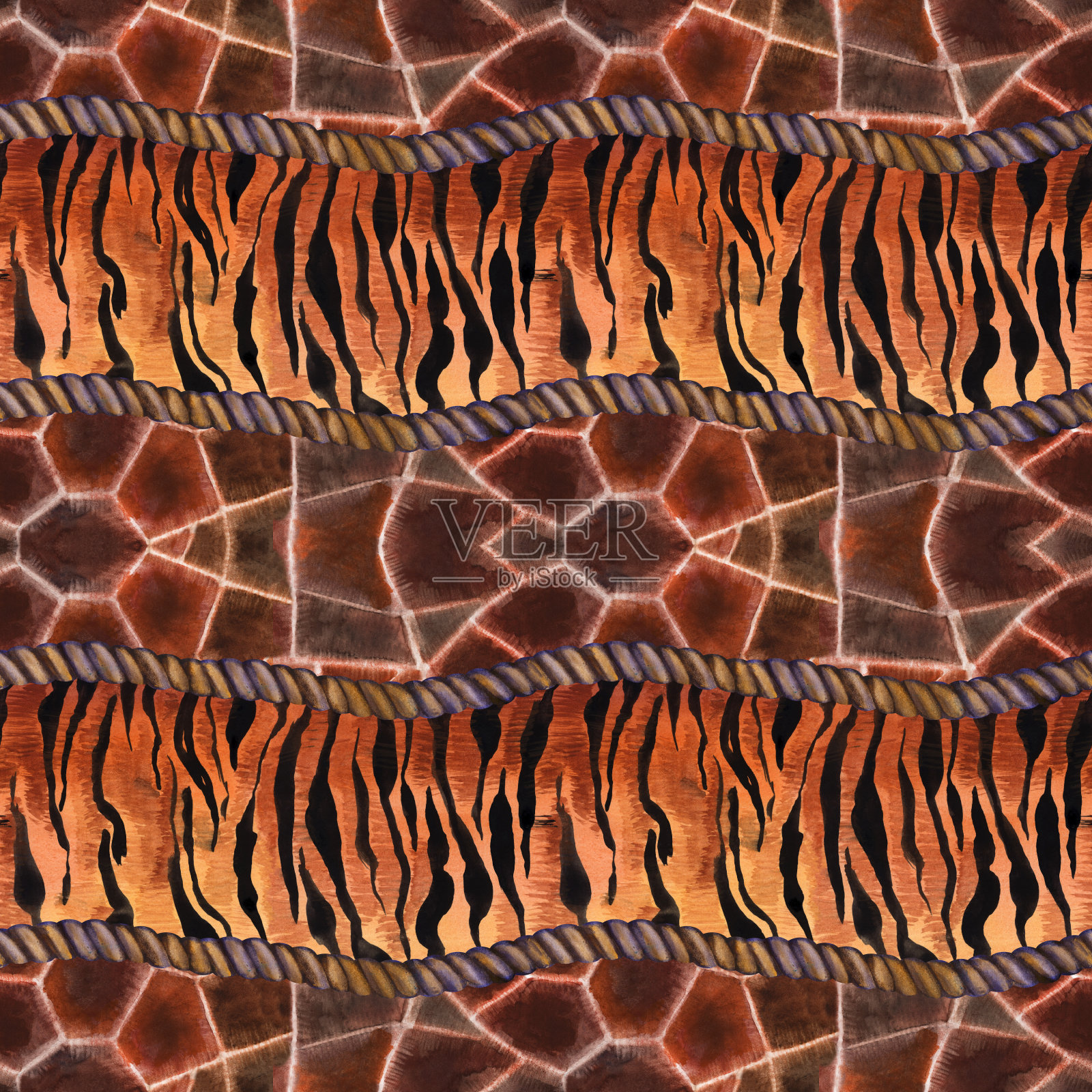 水彩动物野生无缝图案。手绘装饰背景。印刷纺织品，布料，墙纸，剪贴簿插画图片素材