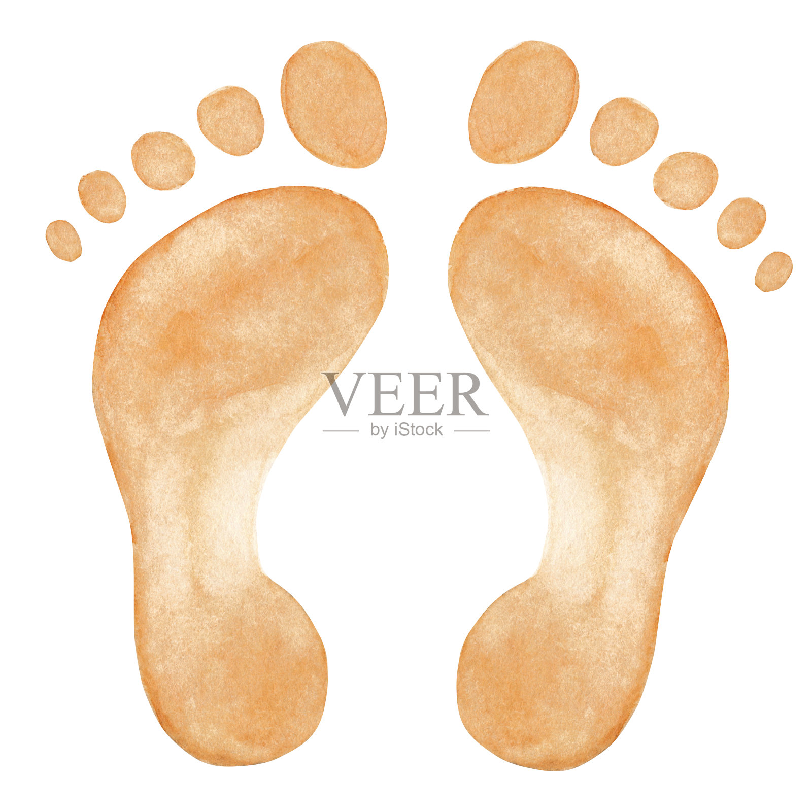 水彩抽象米色婴儿脚印孤立在白色插画图片素材