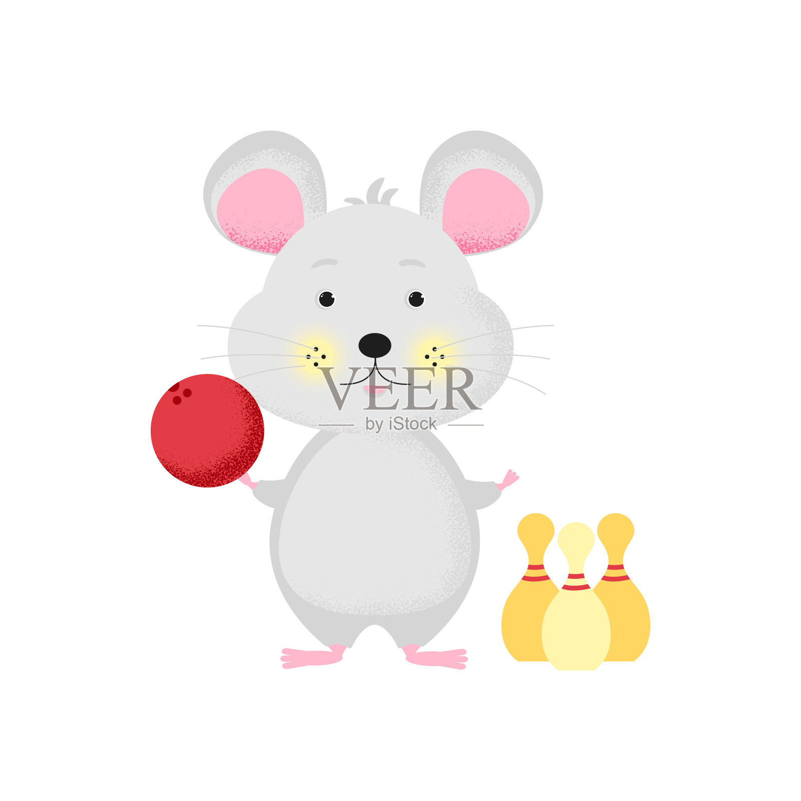 可爱的卡通老鼠打保龄球插画图片素材