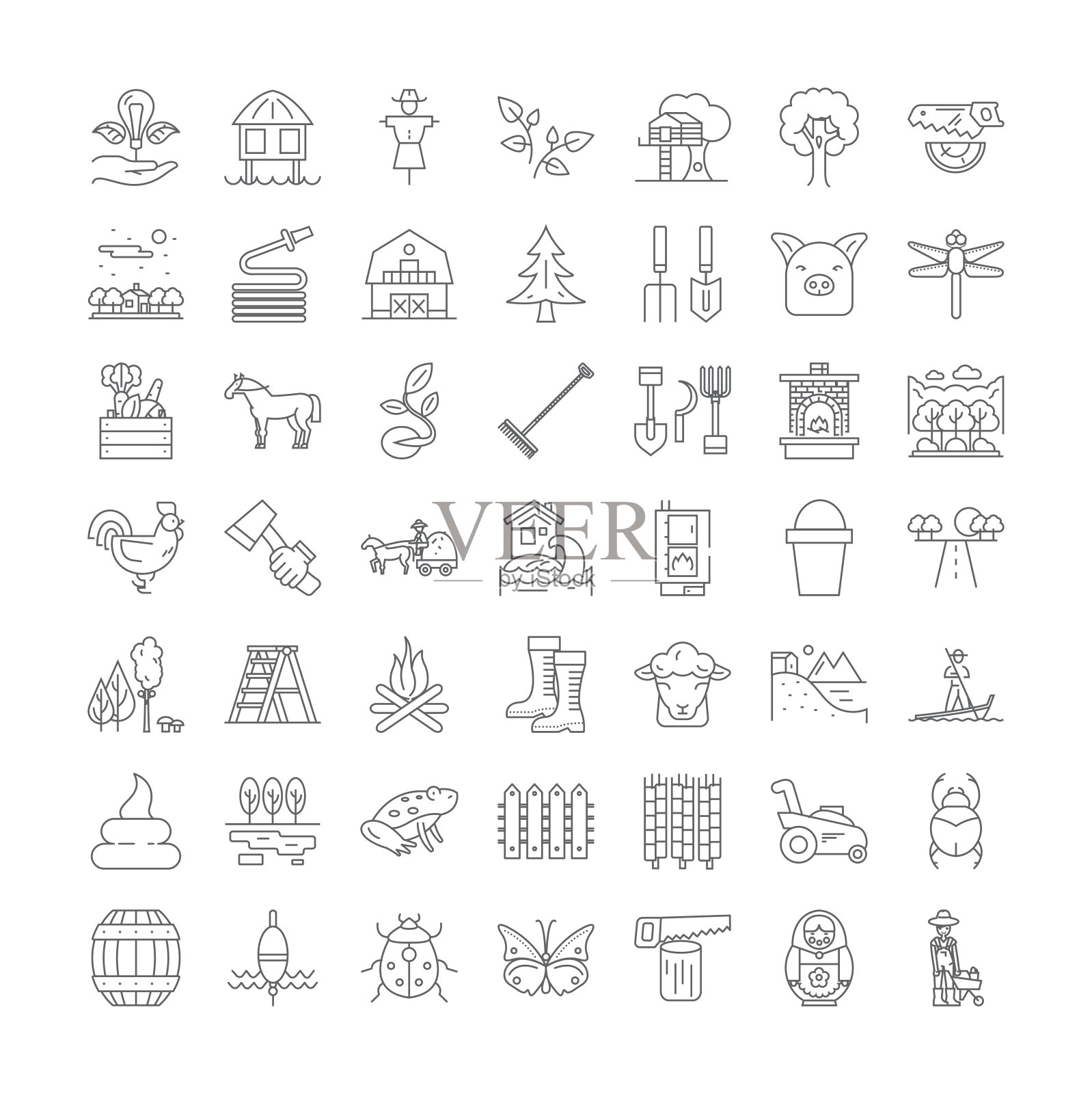 农民线性图标，标志，符号向量线插图设置图标素材