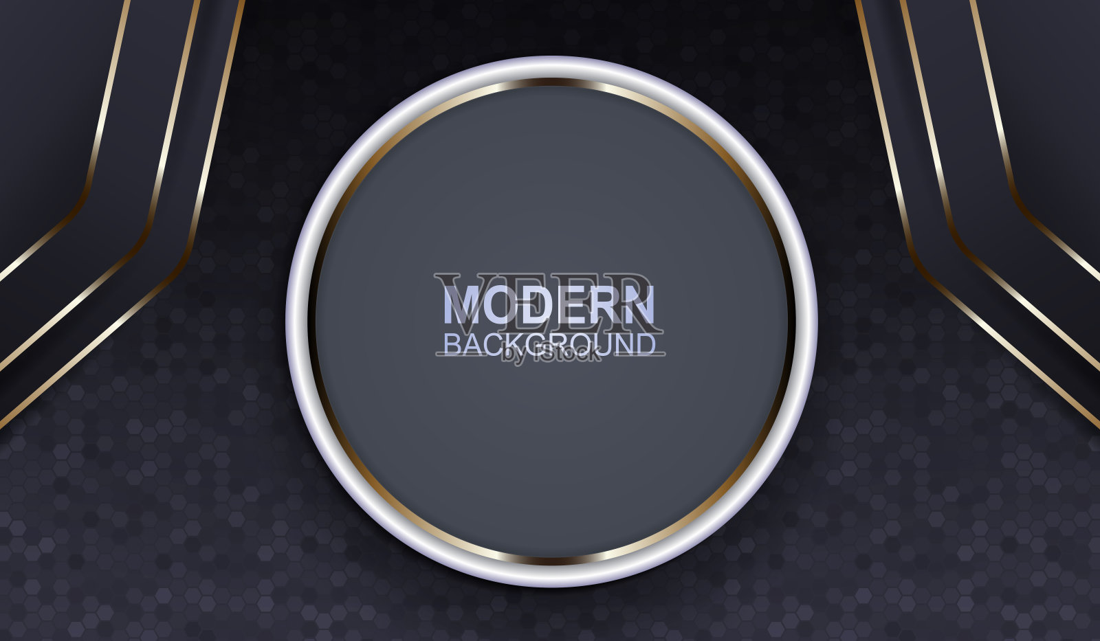 灰色背景与多边形的马赛克与一个圆形框架和箭头与一个细边界在金色色调插画图片素材