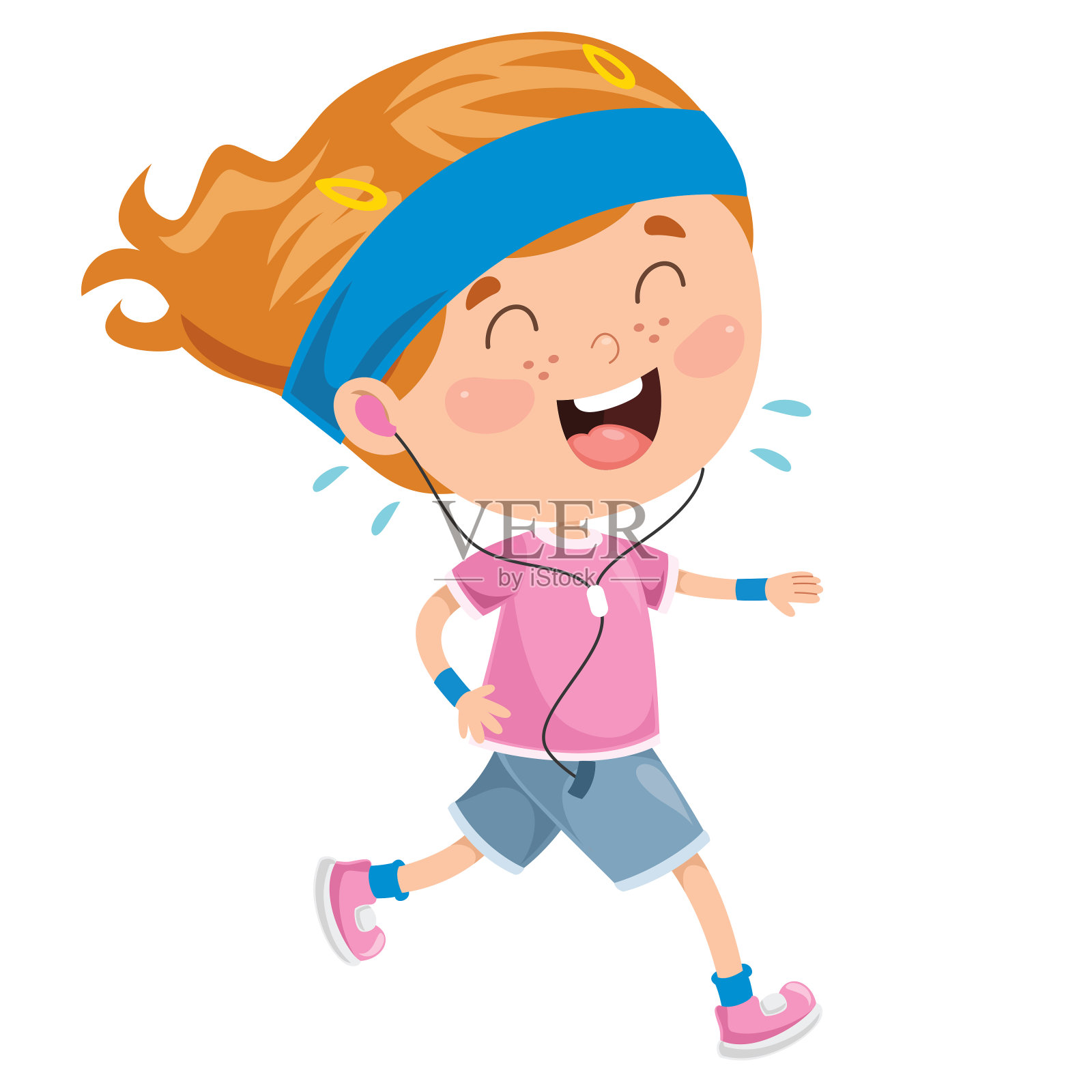 小孩在外面奔跑插画图片素材