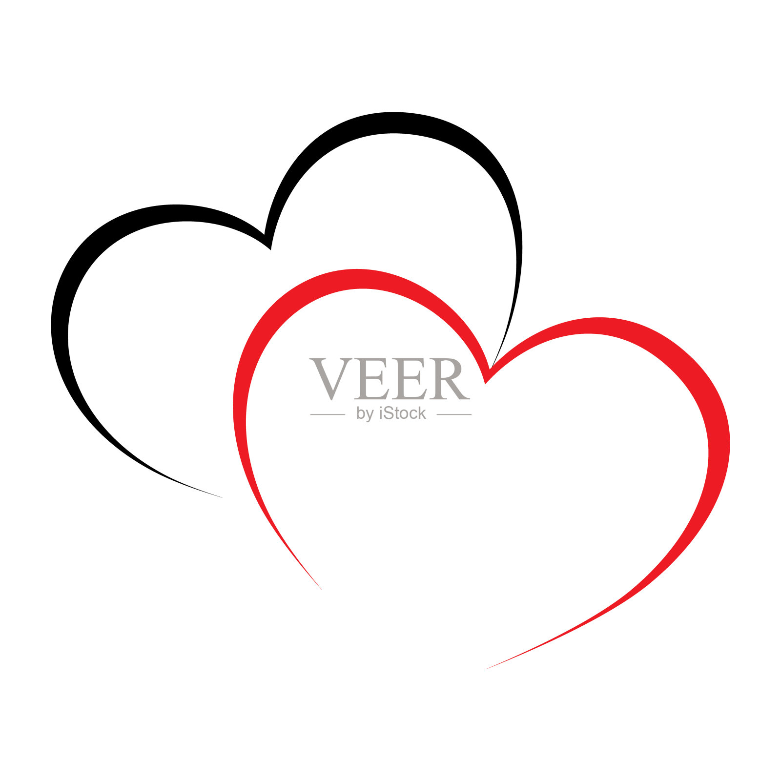 向量符号两颗心。两个红色的爱热象征。平面设计。插画图片素材