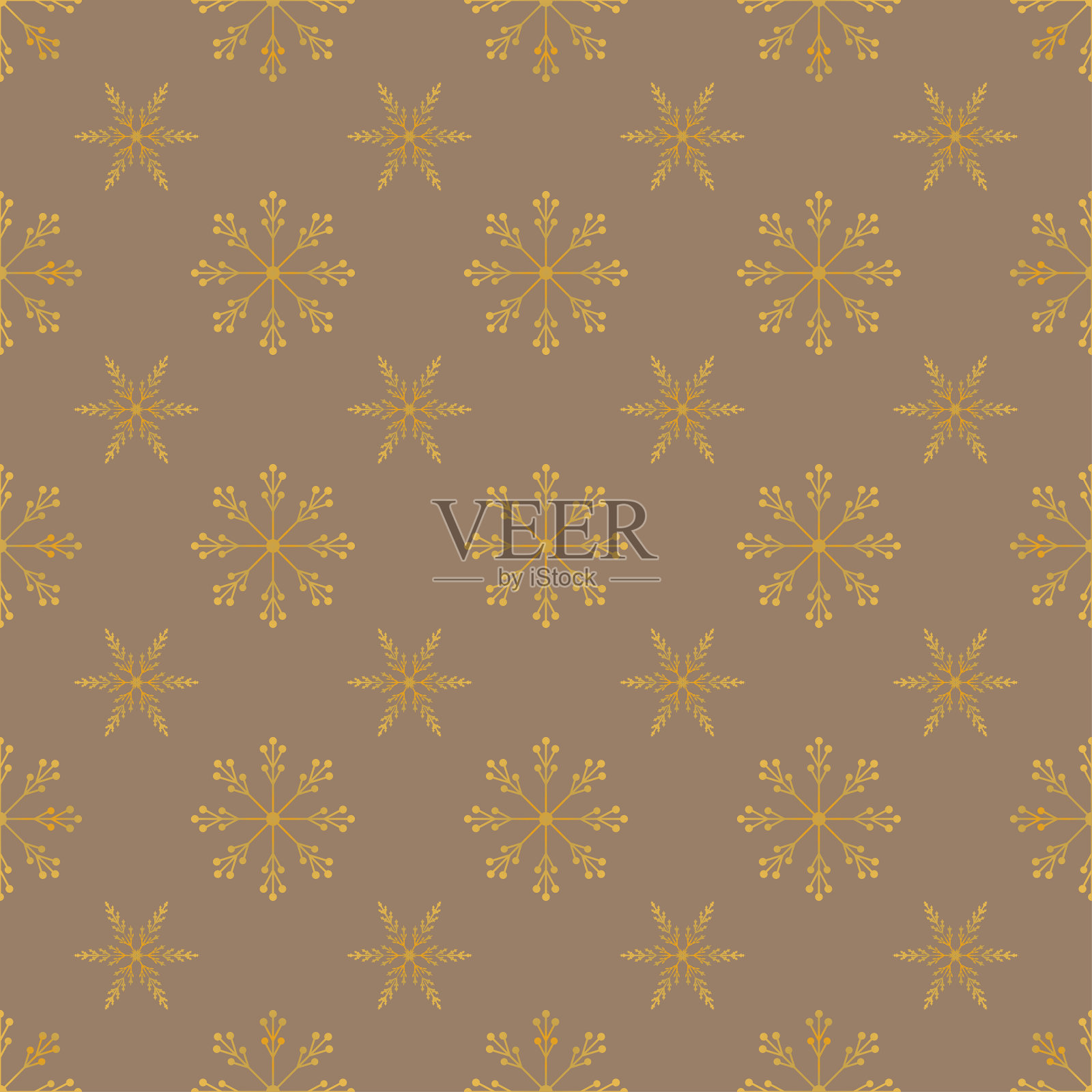 金色雪花无缝图案。古董咖啡背景。圣诞节募捐。矢量图插画图片素材