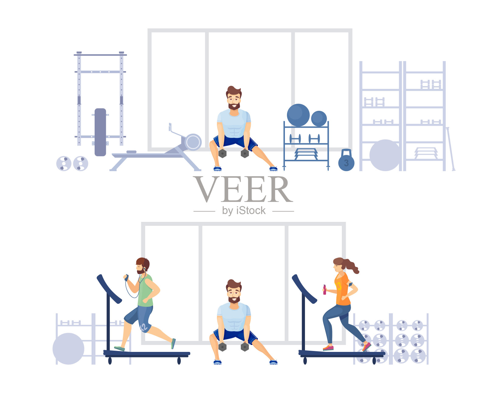 在健身房训练，在健身俱乐部插画图片素材