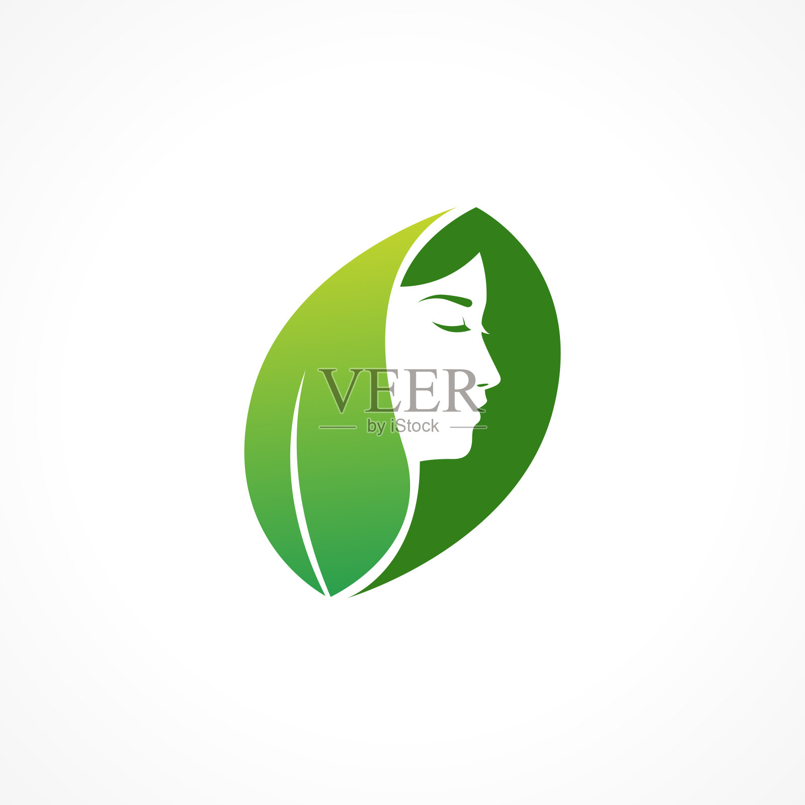 抽象的女人戴着绿色的叶子兜帽插画图片素材