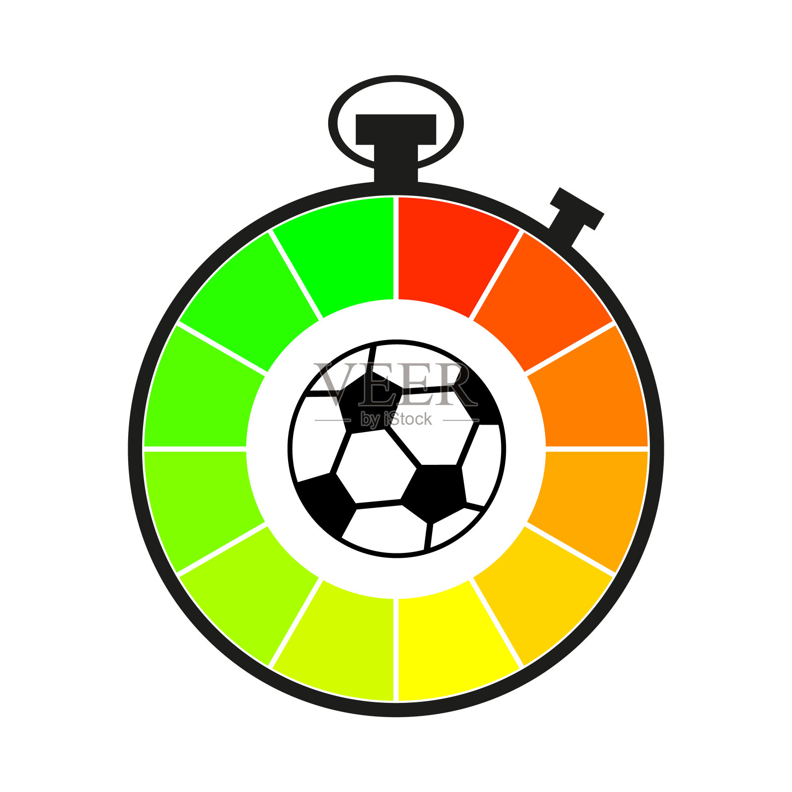 图标体育秒表与足球。标志的足球比赛。平面设计，矢量插图。插画图片素材