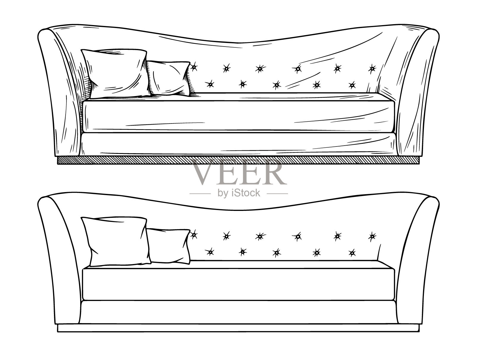 现实素描沙发孤立在白色背景。矢量图插画图片素材