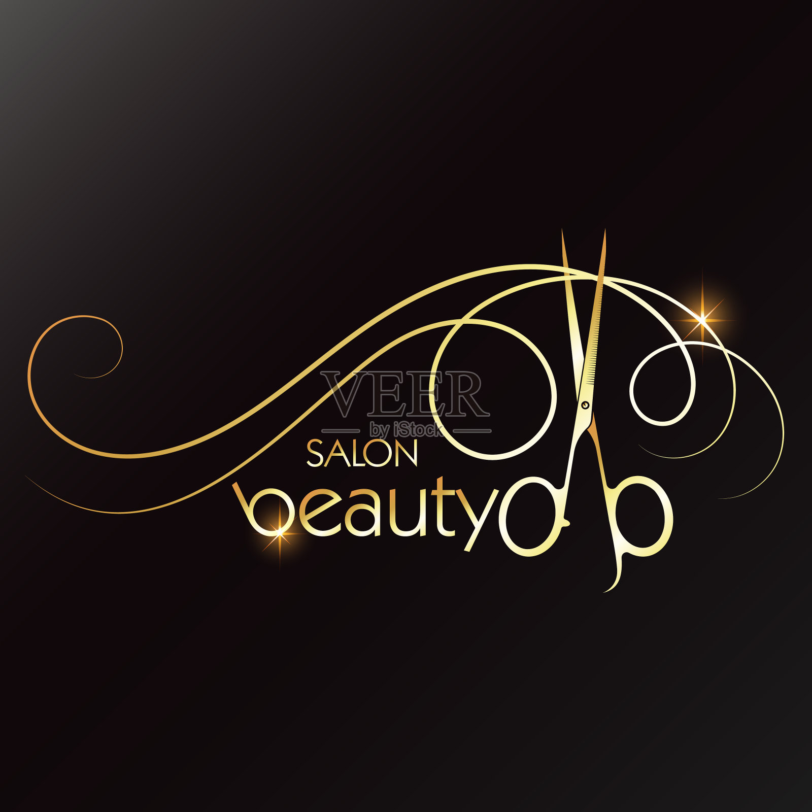 美容院的金色剪刀和一绺头发插画图片素材